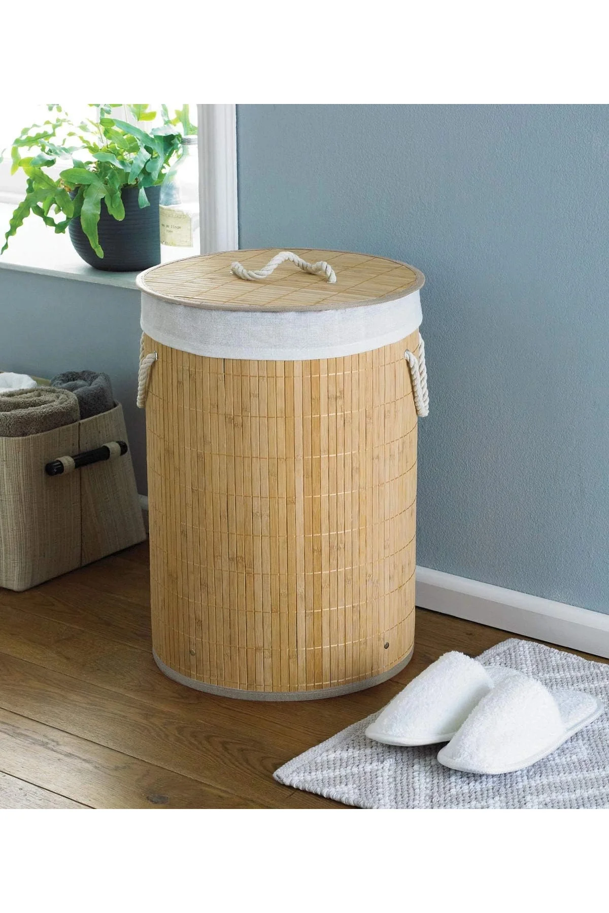 DecoHandy Yuvarlak Bambu Kirli Sepeti