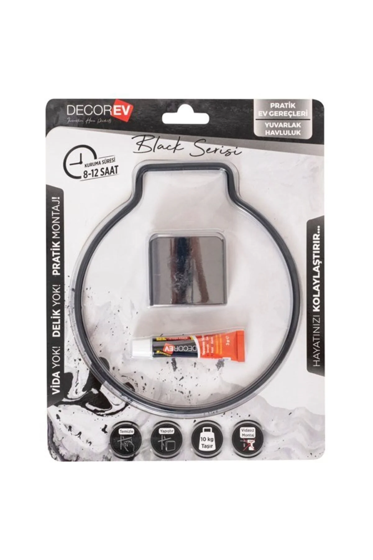 Decorev Süper Yapışkanlı Metal Yapıştırıcılı Siyah Yuvarlak Havluluk Dc-5059 Fiyatı, Yorumları ve Özellikleri