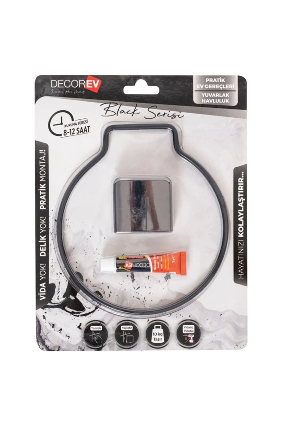 Decorev Süper Yapışkanlı Metal Yapıştırıcılı Siyah Yuvarlak Havluluk Dc-5059 Fiyatı, Yorumları ve Özellikleri