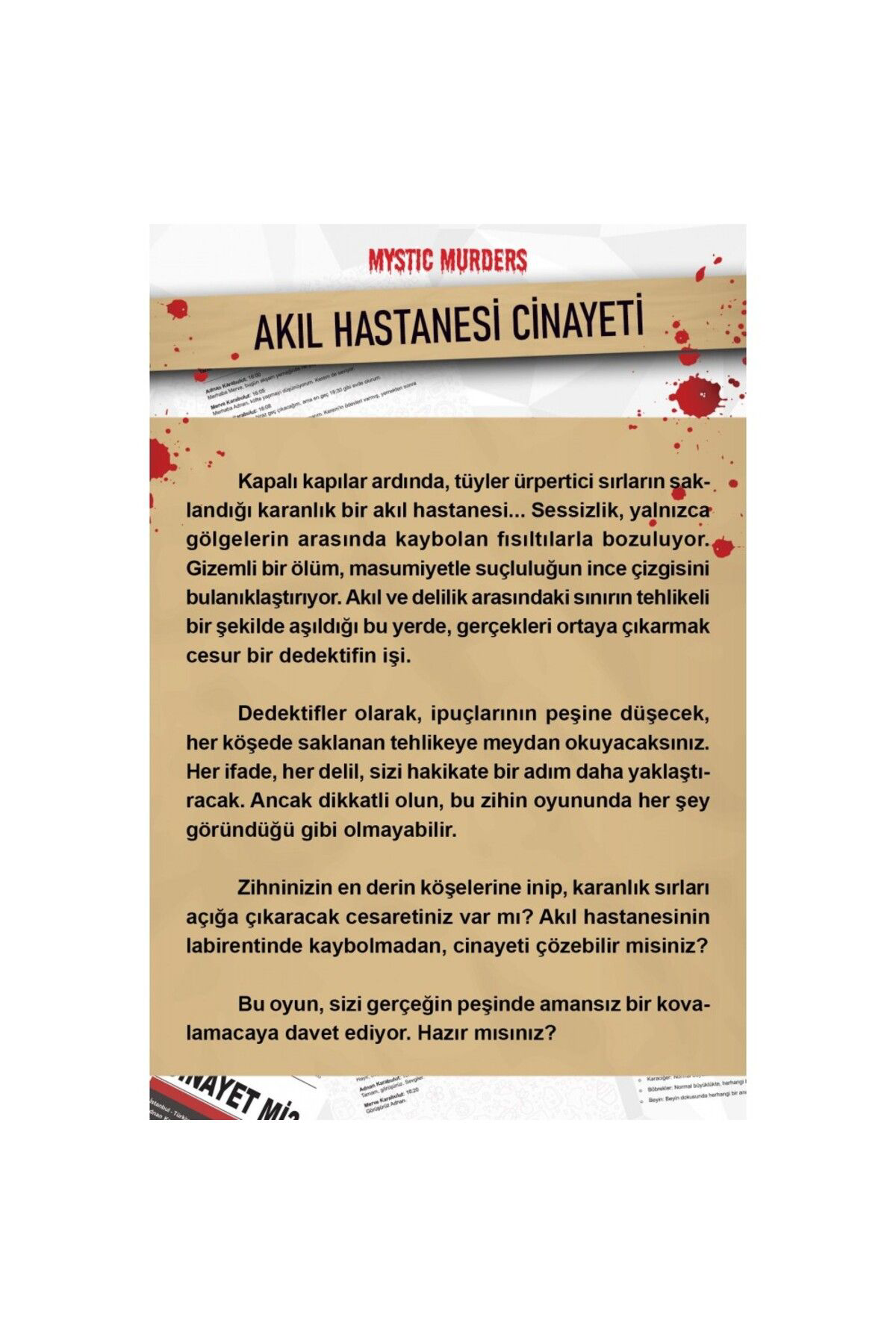 Dedektif oyunu "akıl hastanesi" Cinayet çözme oyun tatilde arkada Dedektif oyunu "akıl hastanesi" Cinayet çözme oyun tatilde arkada