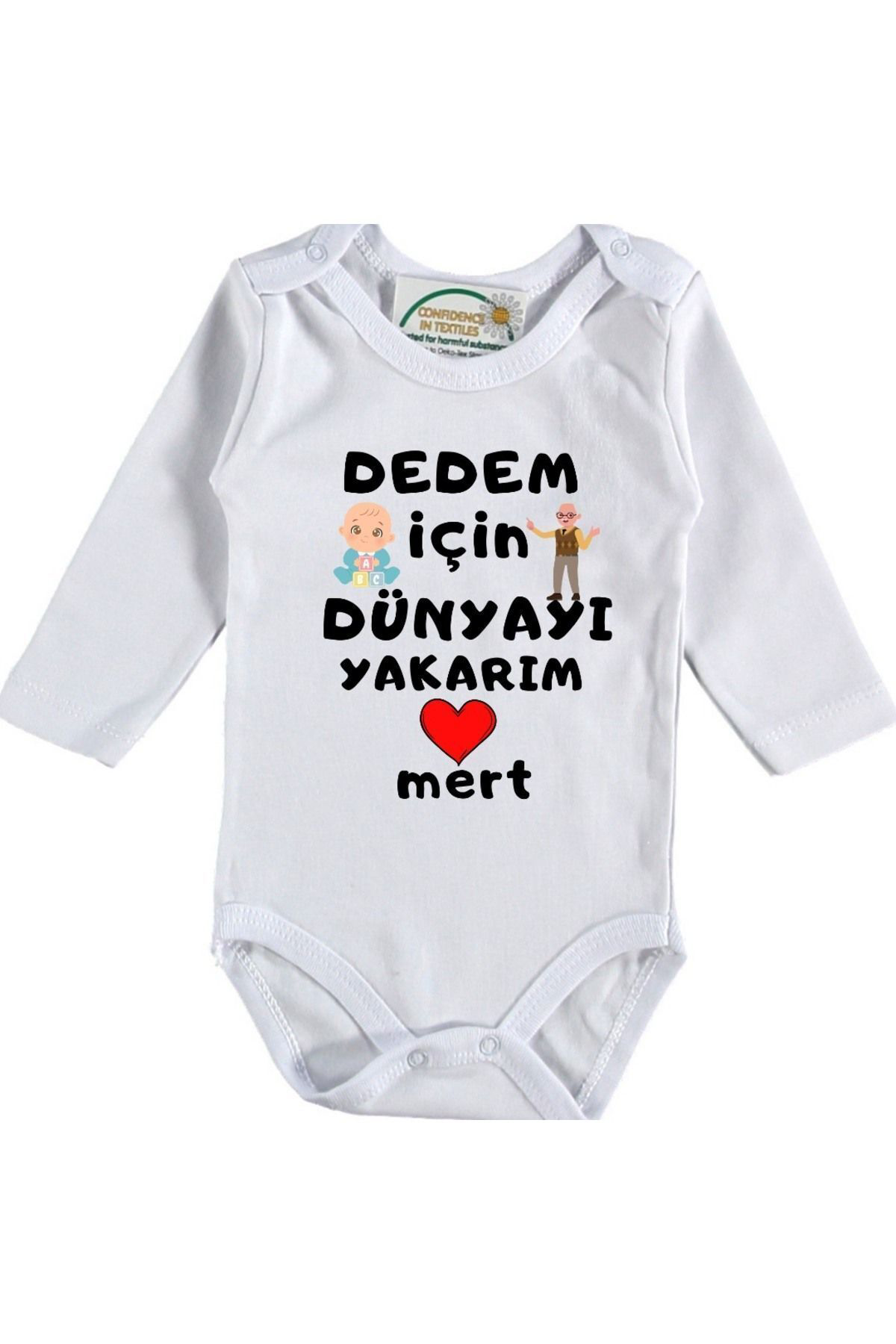 Dedem için Dünyayı Yakarım Yazılı Kişiye özel Erkek Bebek Zıbın