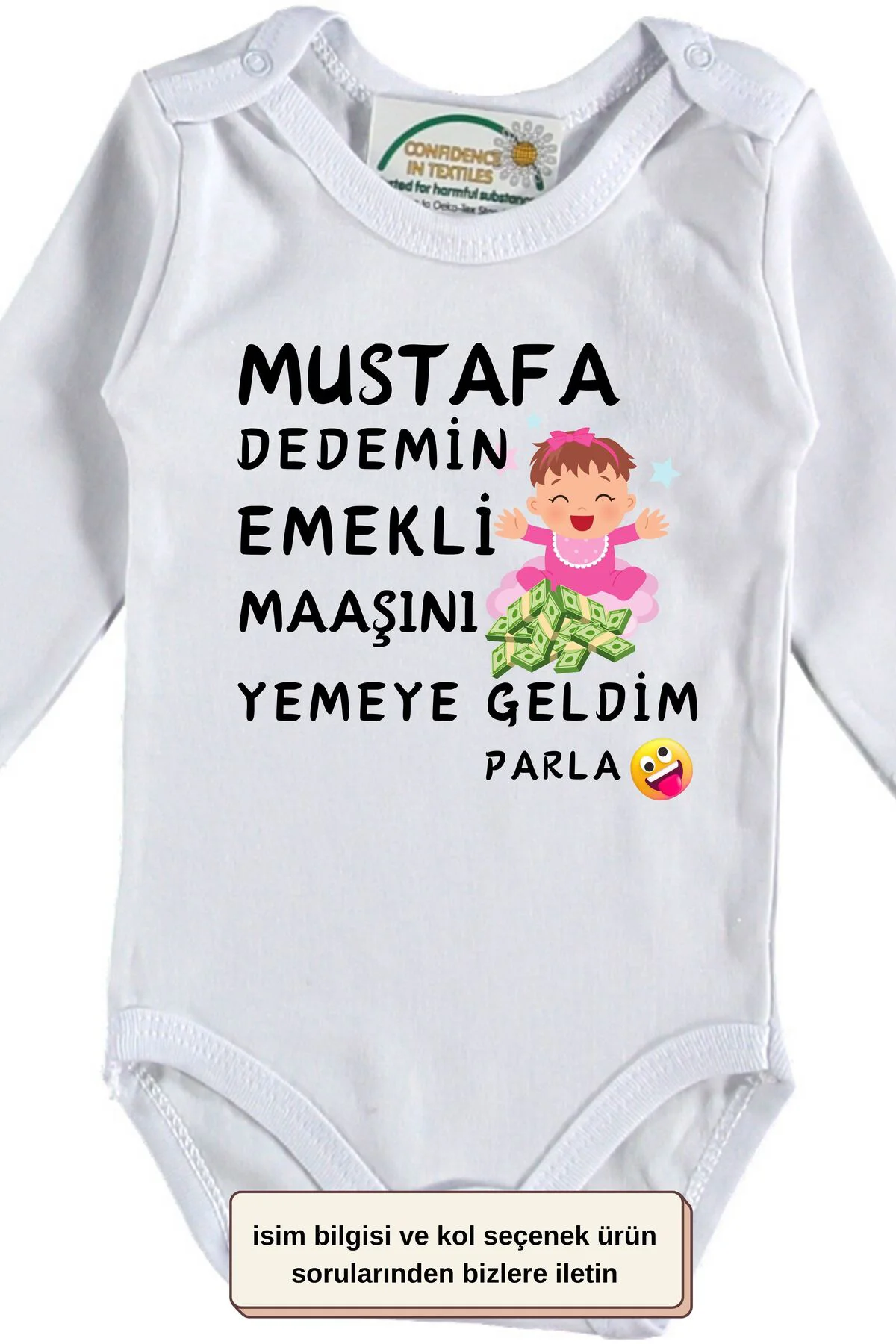 Dedemin Emekli Maaşını Yemeye Geldim Yazılı Kişiye Özel Bebek Zıb