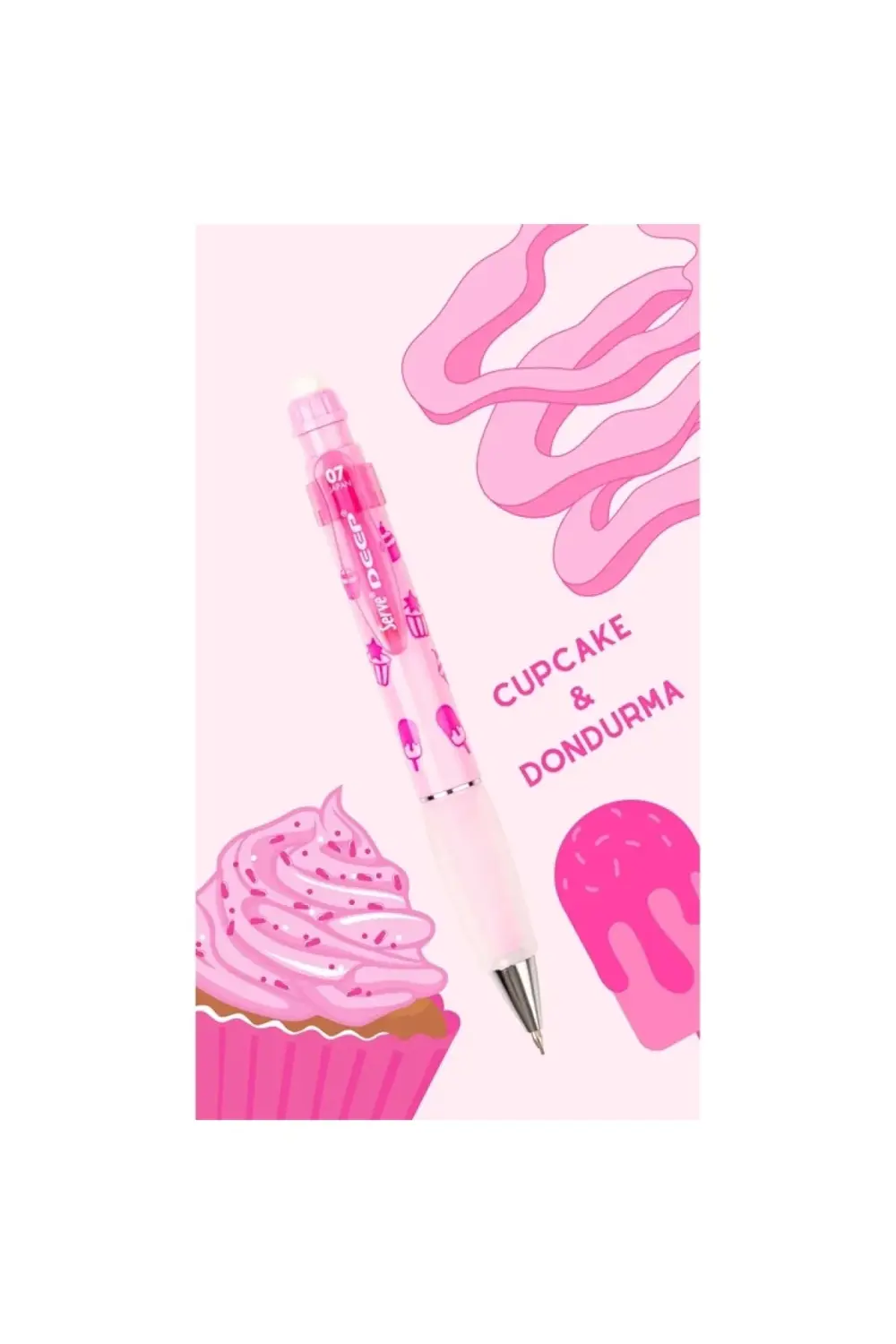 DEEP CUPCAKE & DONDURMA BASKILI MEKANİK VERSATİL KALEM 0.7 ŞEKER