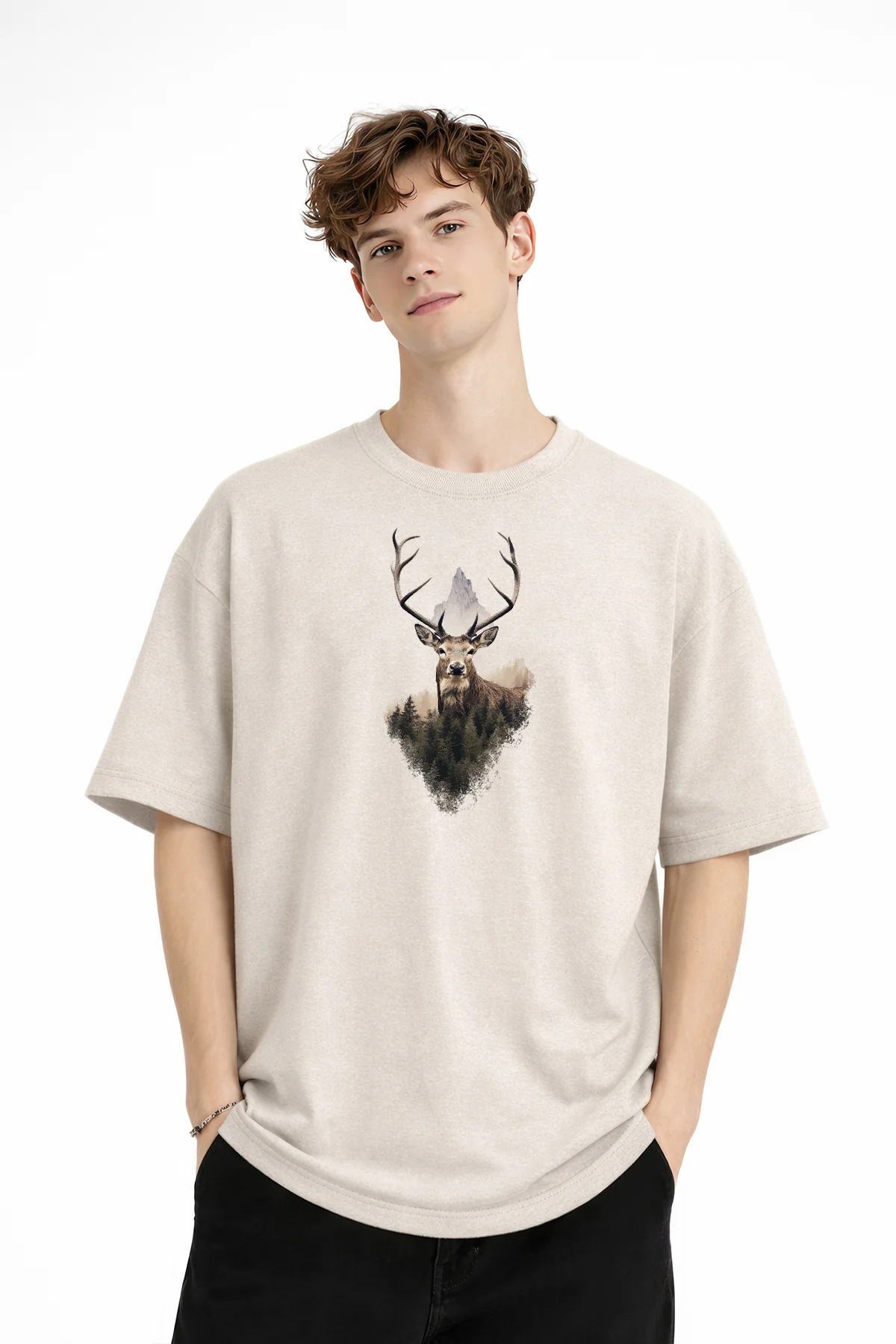 Deer - Oversize Erkek Tişört BEJ Fiyatı, Yorumları ve Özellikleri