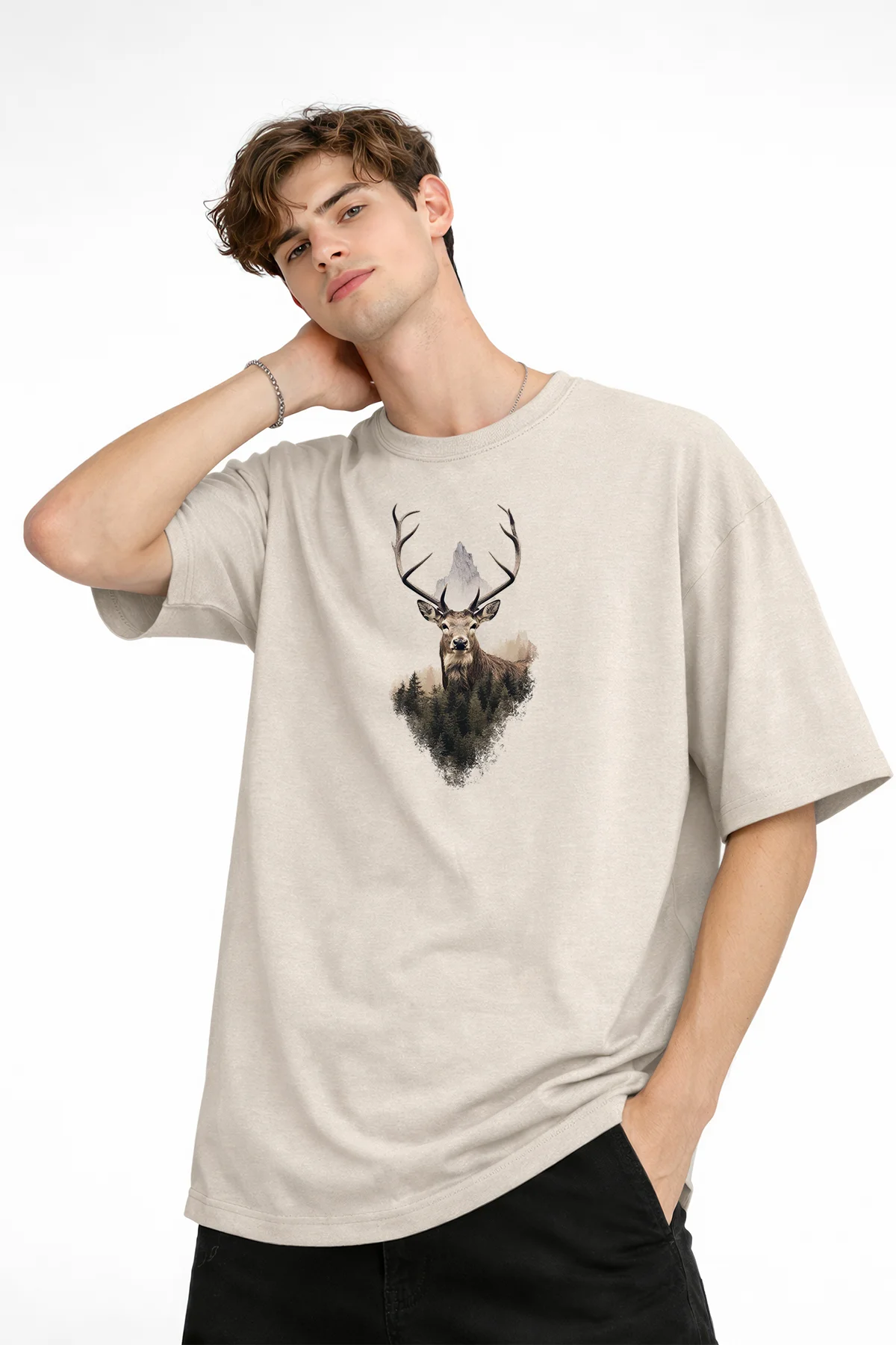 Deer - Oversize Erkek Tişört BEJ Fiyatı, Yorumları ve Özellikleri