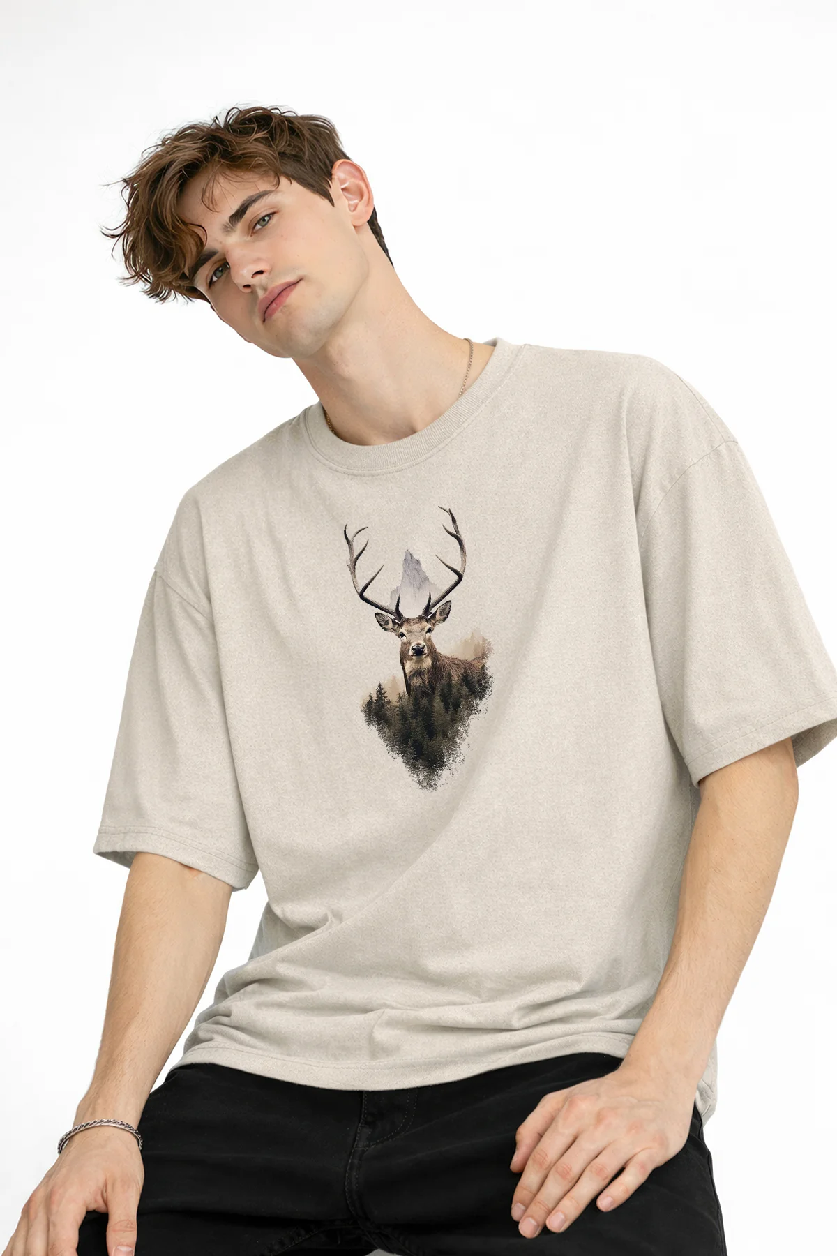 Deer - Oversize Erkek Tişört BEJ Fiyatı, Yorumları ve Özellikleri