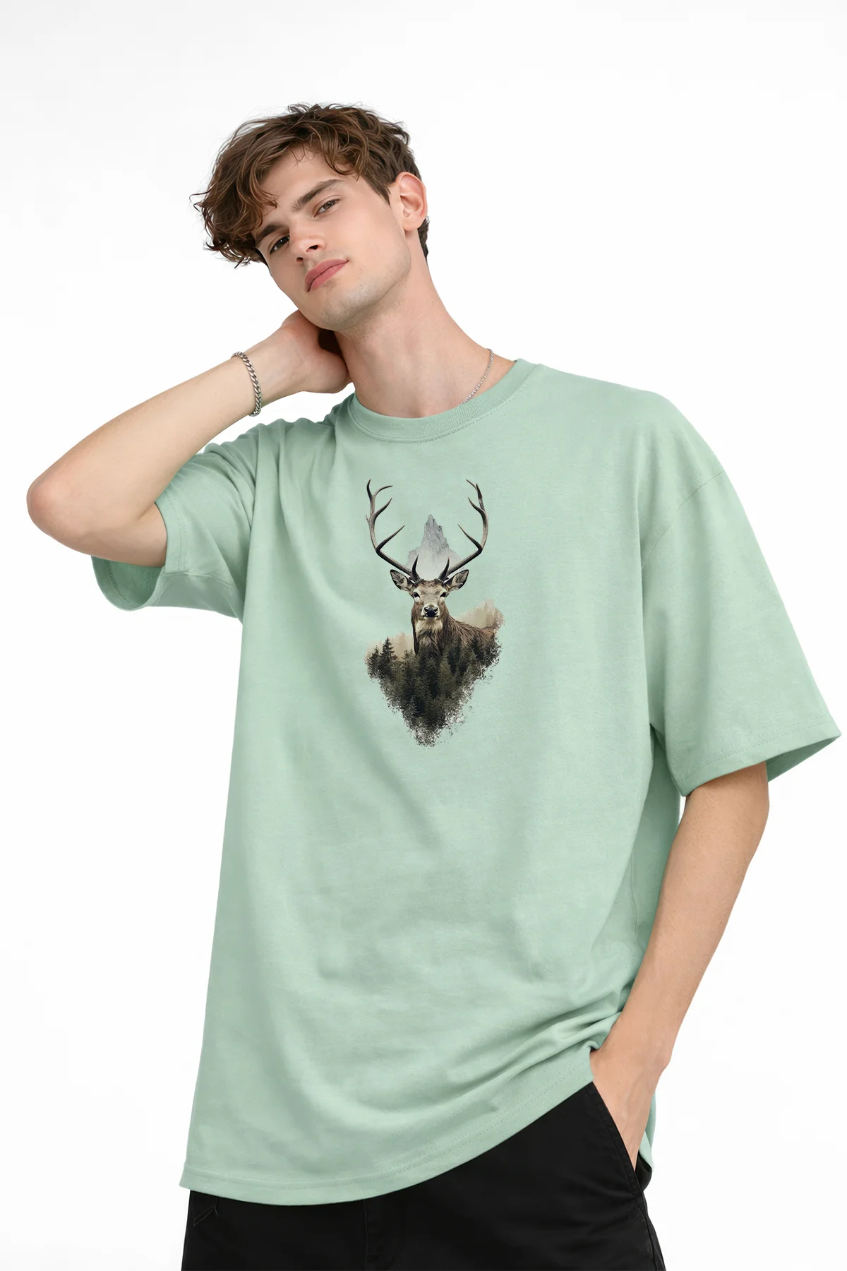 Deer - Oversize Erkek Tişört SU YESILI Fiyatı, Yorumları ve Özellikleri