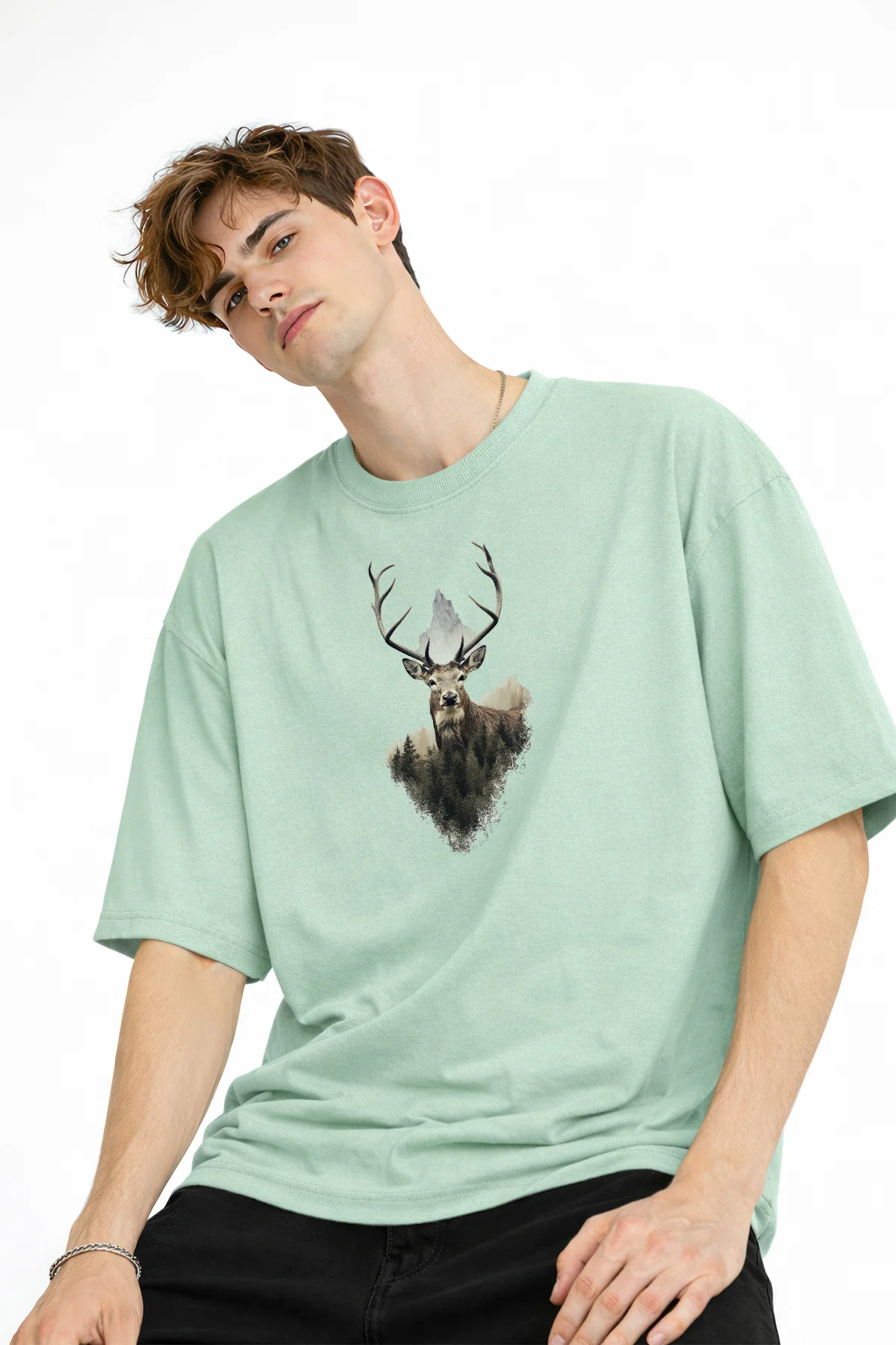 Deer - Oversize Erkek Tişört SU YESILI Fiyatı, Yorumları ve Özellikleri