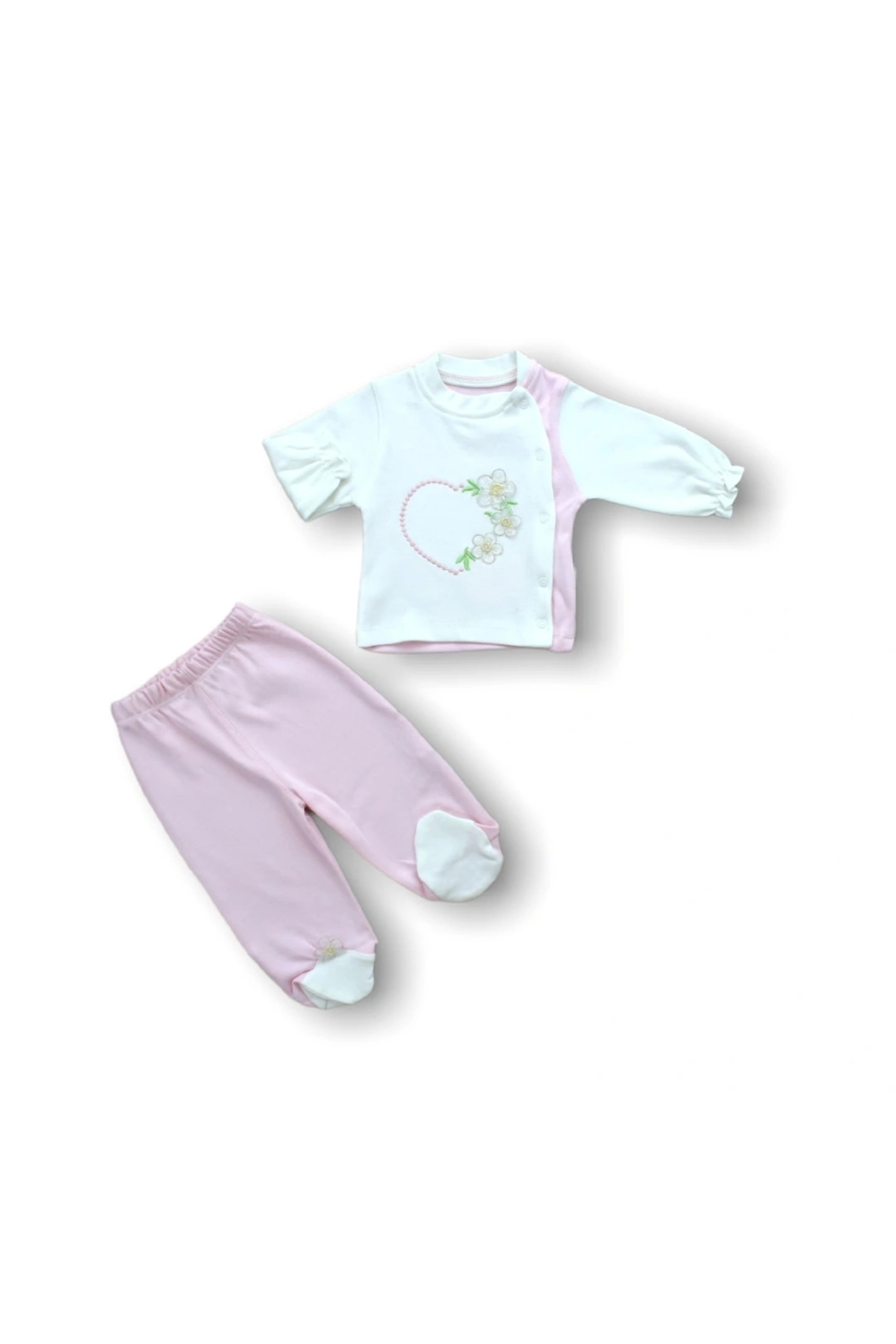 P Parla Defnada Baharın Çiçekli Kalbi Nakışlı %100 Cotton 5Li Zıbın Takım