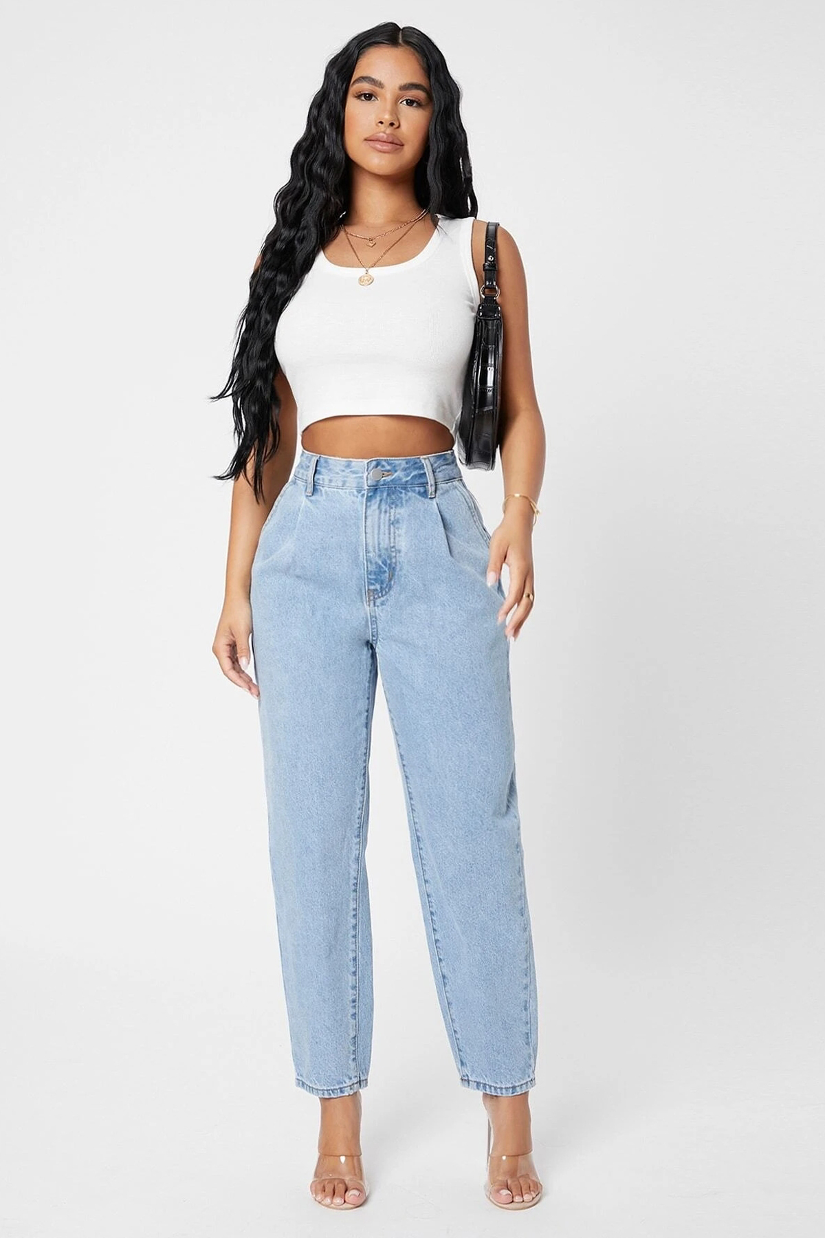 Defnada Kadın Beyaz Kare Yaka Crop Top Bluz