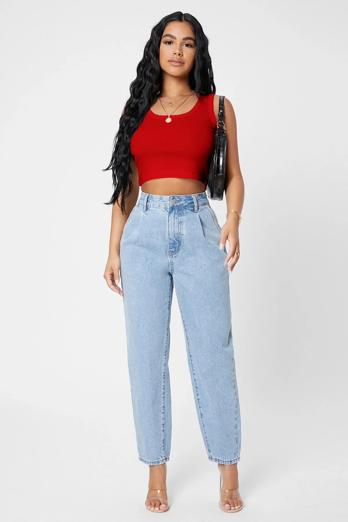 Defnada Kadın Kırmızı Kare Yaka Crop Top Bluz