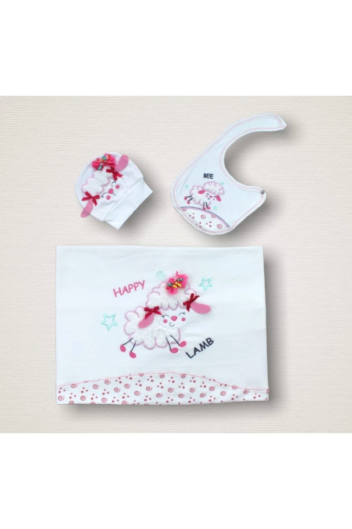 P Parla Defnada Kıvırcık Kuzu Nakışlı %100 Cotton 10Lu Zıbın Takımı Hasta