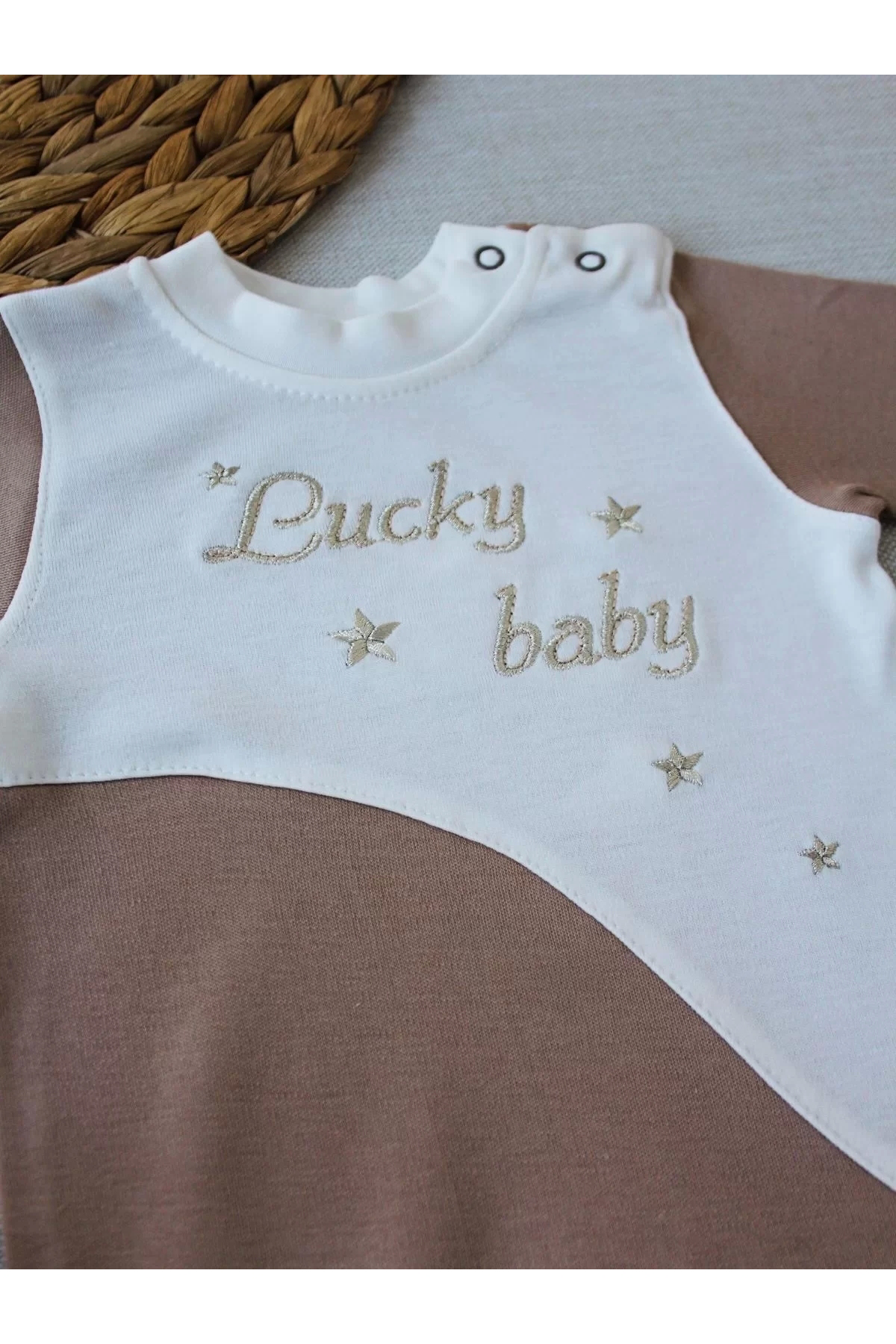 Shop58 Defnada Lucky Baby Nakışlı Es Çizgi Boy Şapkalı Erkek Bebek Tulum