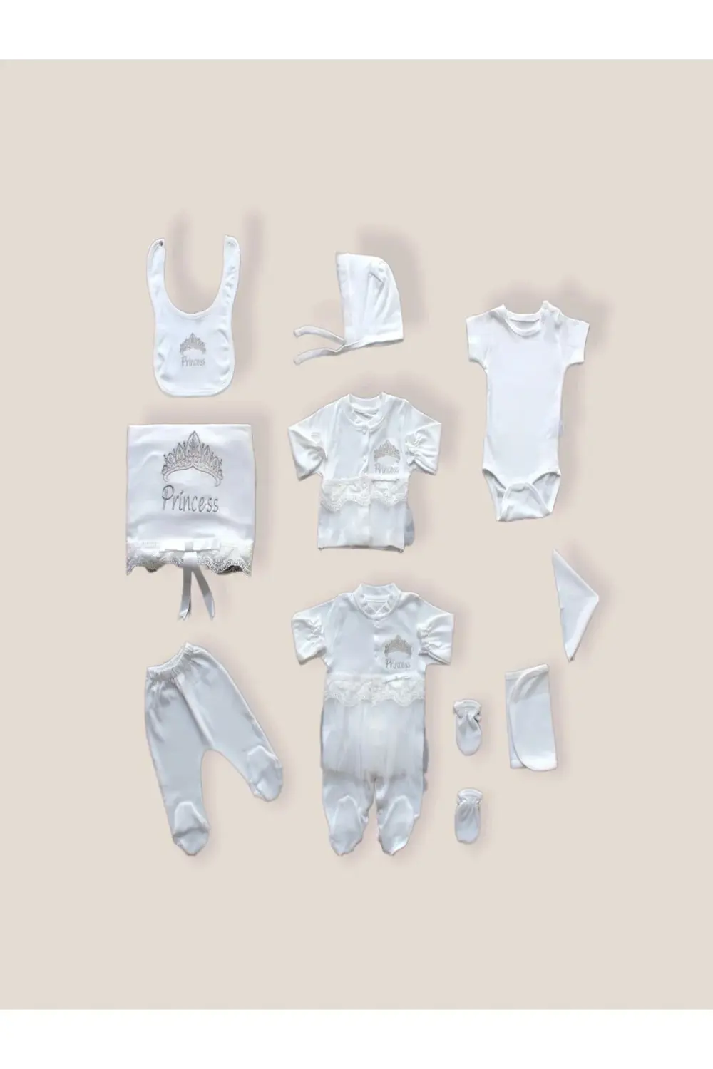 Defnada Taçlı Prensesim Nakışlı %100 Cotton 10lu Zıbın Takımı Has