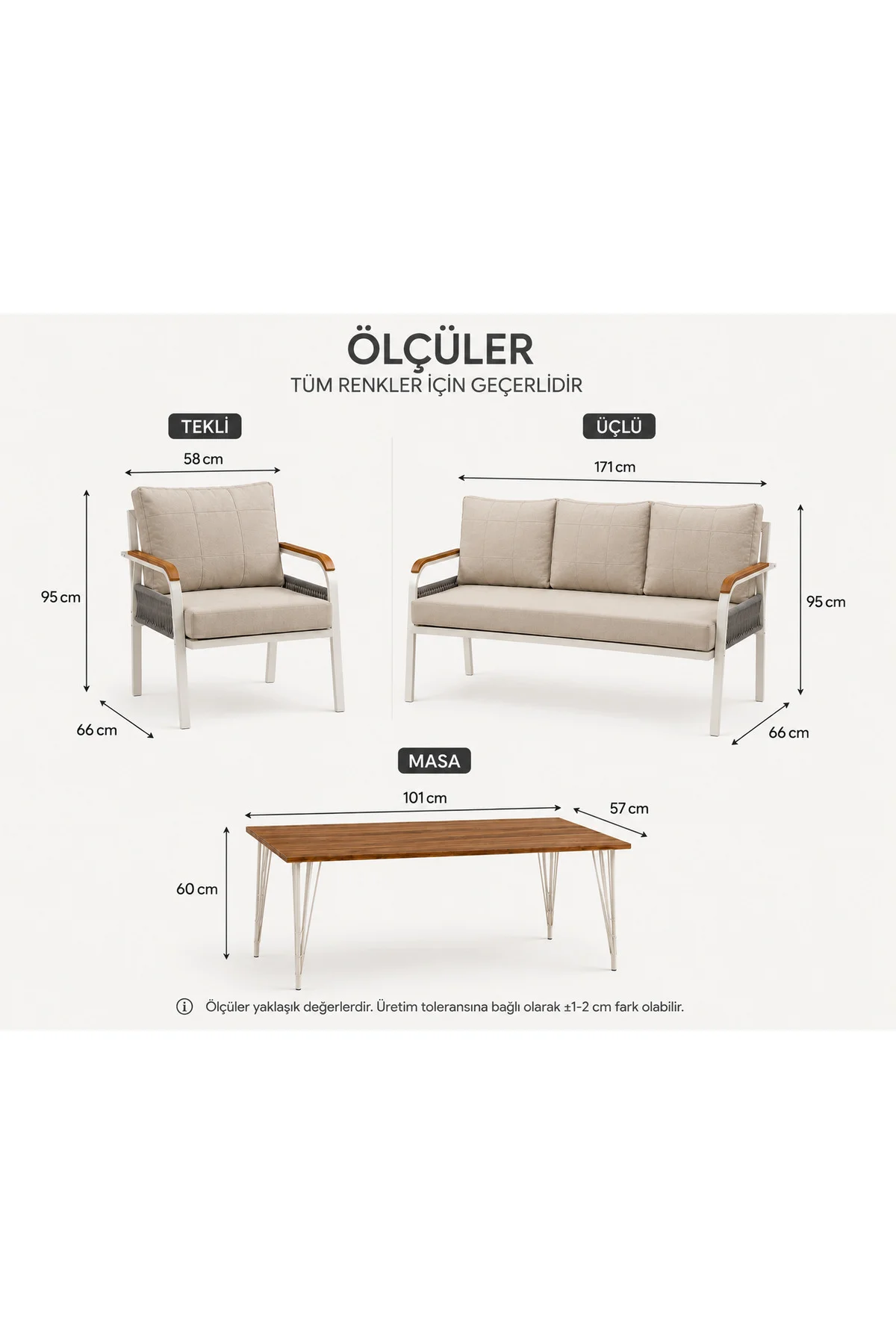 Defne 311 Masalı Bej Örgülü Bahçe Oturma Grubu Metal İskelet Balkon Teras Takımı