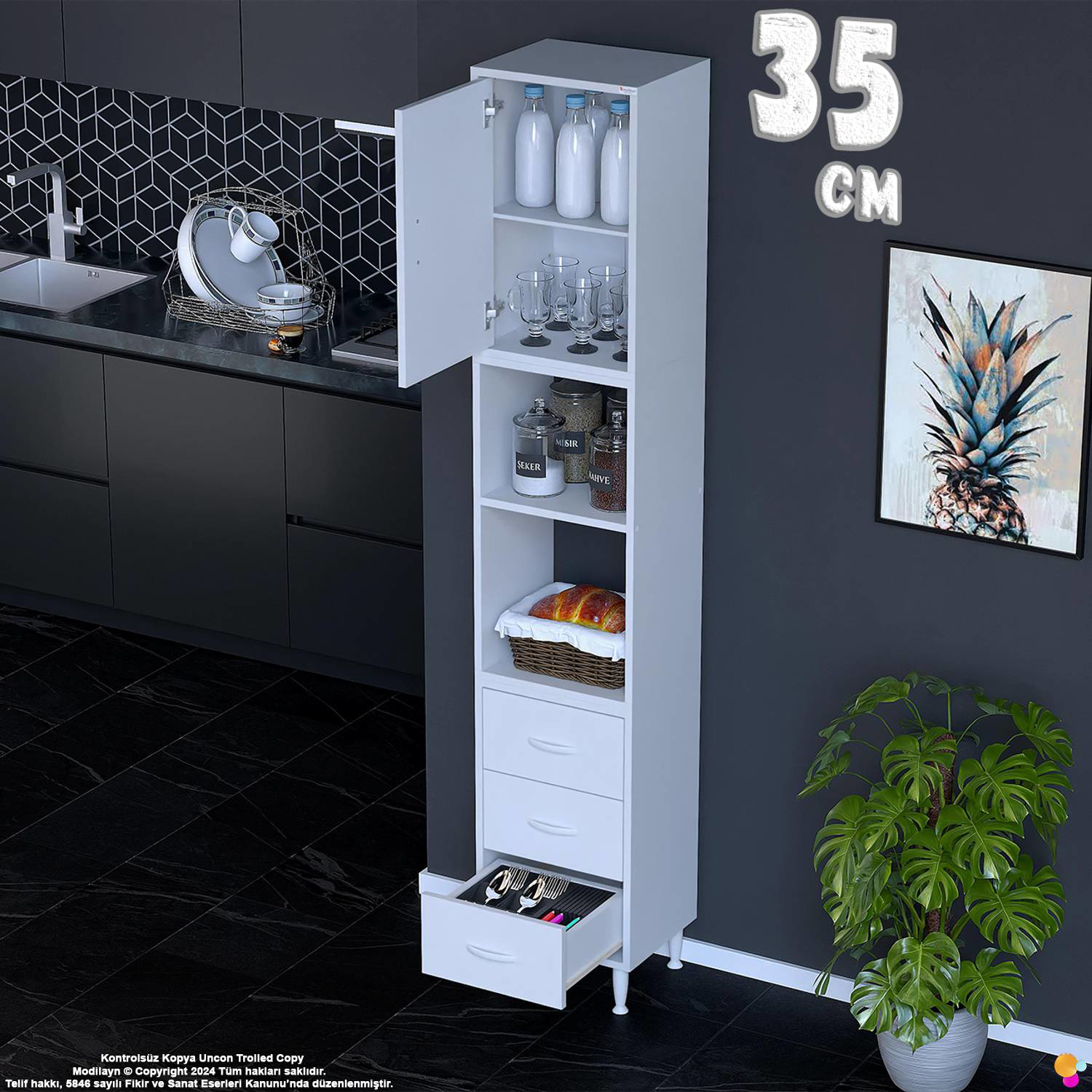 Defne 35 cm 3 Çekmeceli Çok Amaçlı Mutfak Kiler Banyo Organizer Ç Defne 35 cm 3 Çekmeceli Çok Amaçlı Mutfak Kiler Banyo Organizer Ç
