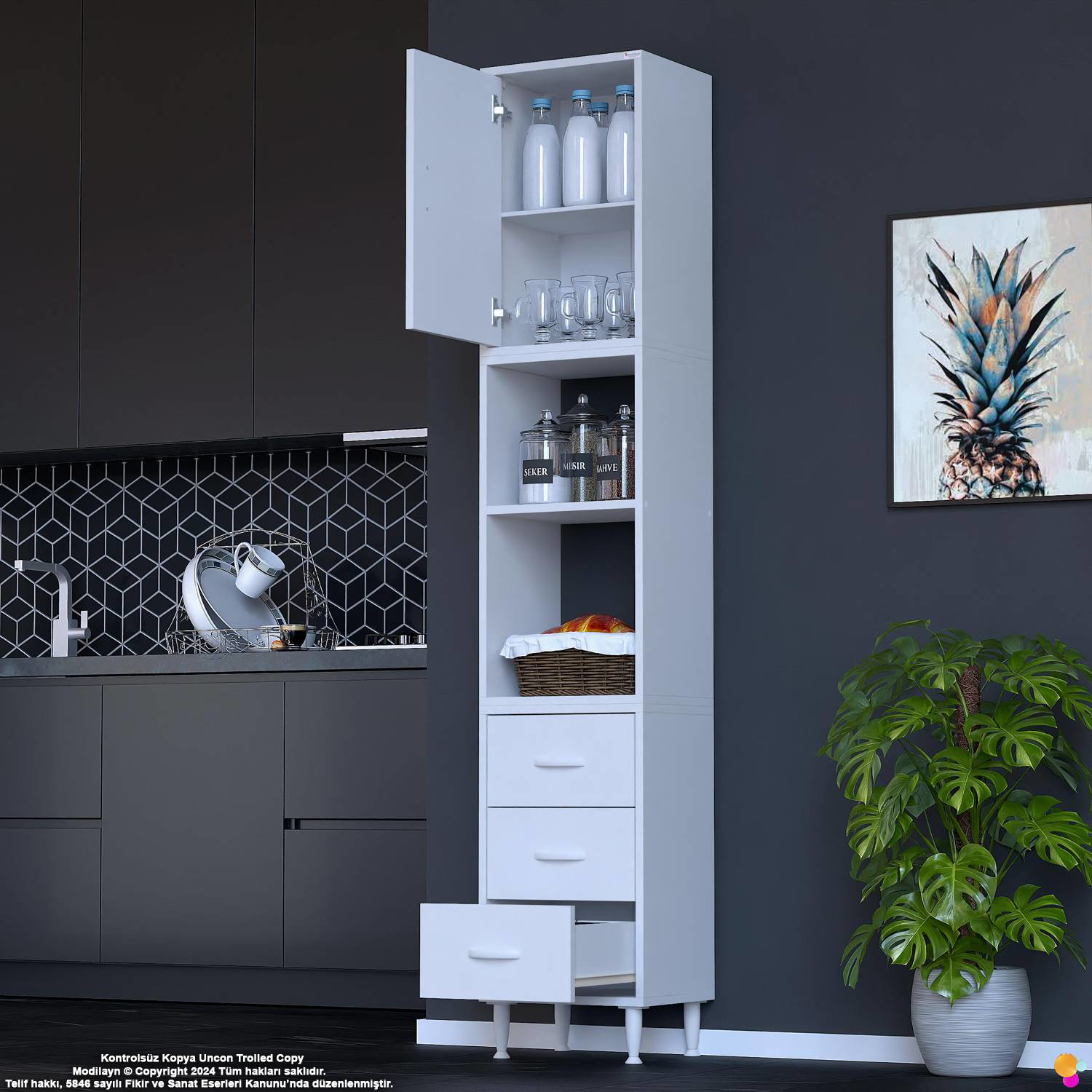 Defne 50 cm 3 Çekmeceli Çok Amaçlı Mutfak Kiler Banyo Organizer Ç Defne 50 cm 3 Çekmeceli Çok Amaçlı Mutfak Kiler Banyo Organizer Ç - Görsel 4