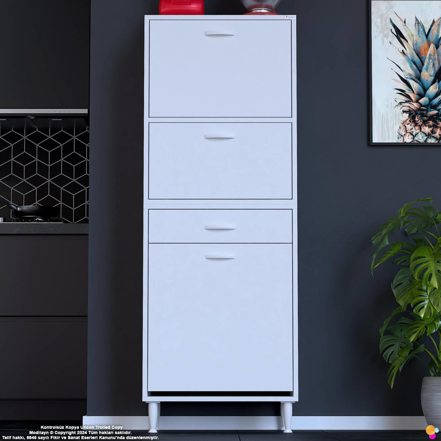 Defne 60 cm Çok Amaçlı Mutfak Bakliyat Kiler Banyo Dolabı Kahve K - Görsel 3