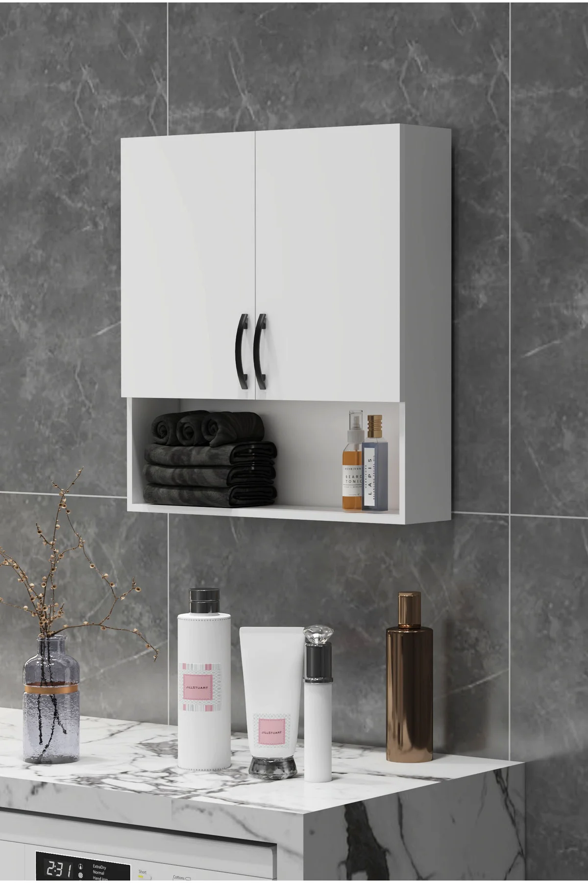 Defne Beyaz Çamaşır Makinası Üst Dolabı