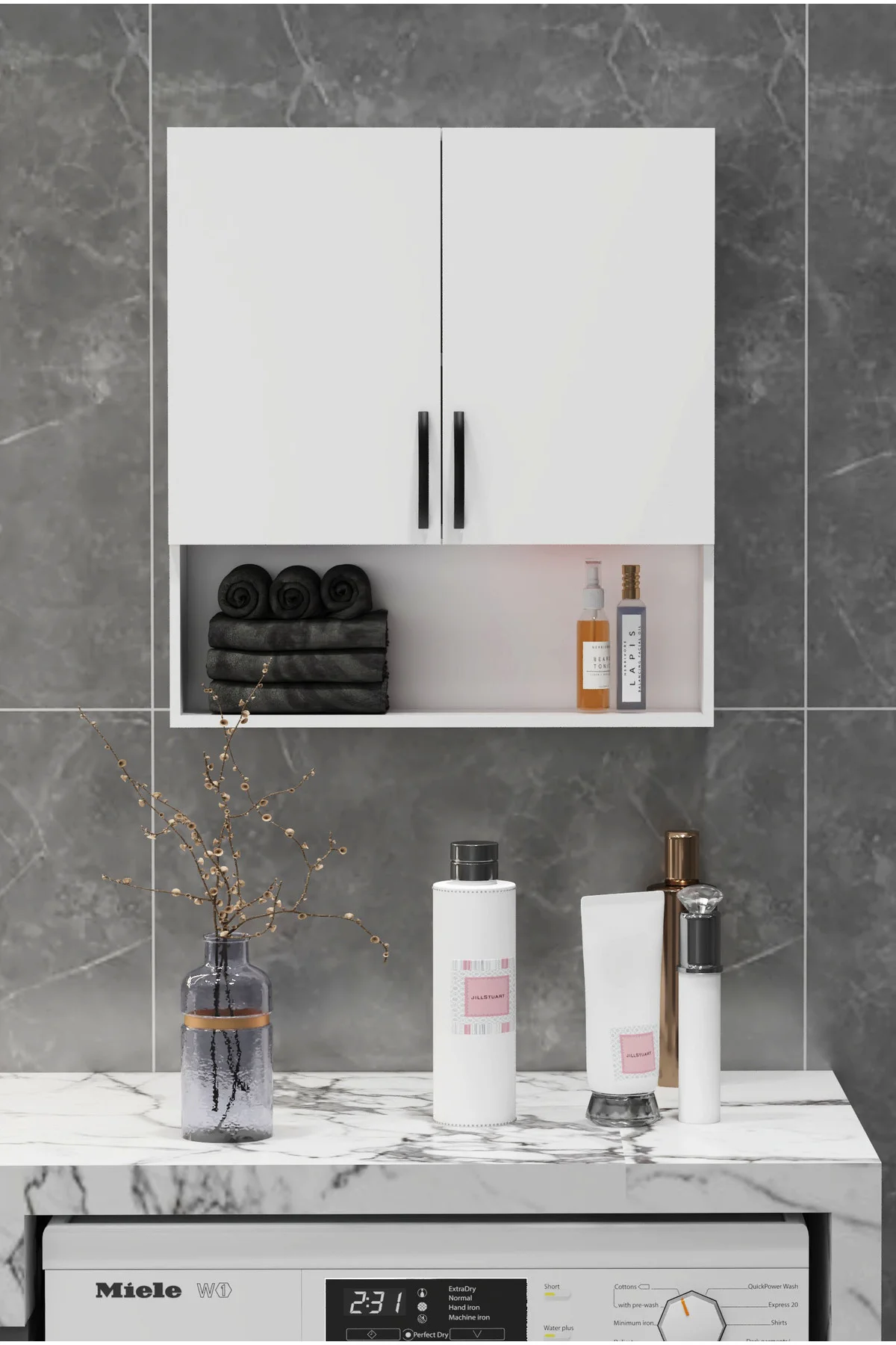 Defne Beyaz Çamaşır Makinası Üst Dolabı