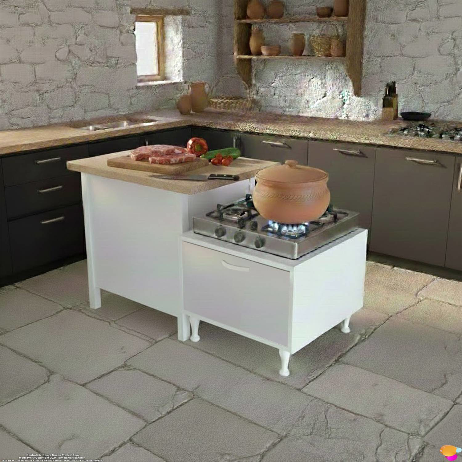 Defne Çok Amaçlı Mutfak Kiler Dolabı Set Üstü Ocak Altı Modülü Ek - Görsel 3