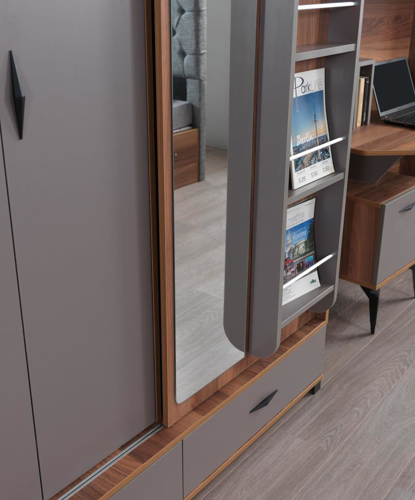 Sivas Gözde Mobilya Defne Sürgülü Gardirop Aynali Çekmeceli 150X60x200