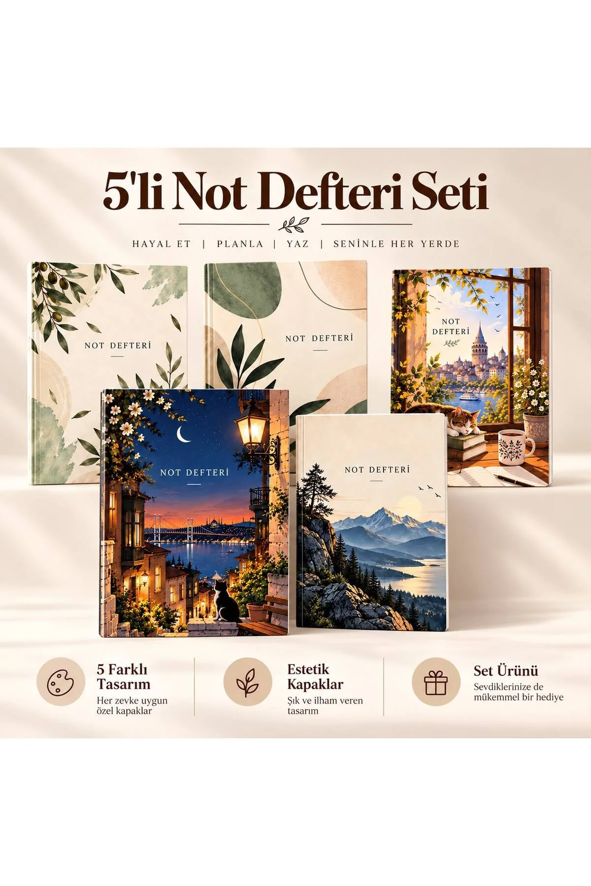 Defnot Çizgisiz Not Defteri Seti 5 Defter 5 Farklı Kapak 2027 Defnot Çizgisiz Not Defteri Seti 5 Defter 5 Farklı Kapak 2027