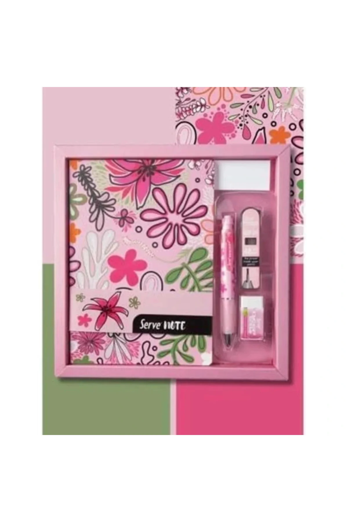 DEFTER SETI DESENLİ SEKER PEMBE ÖZEL KUTUDA