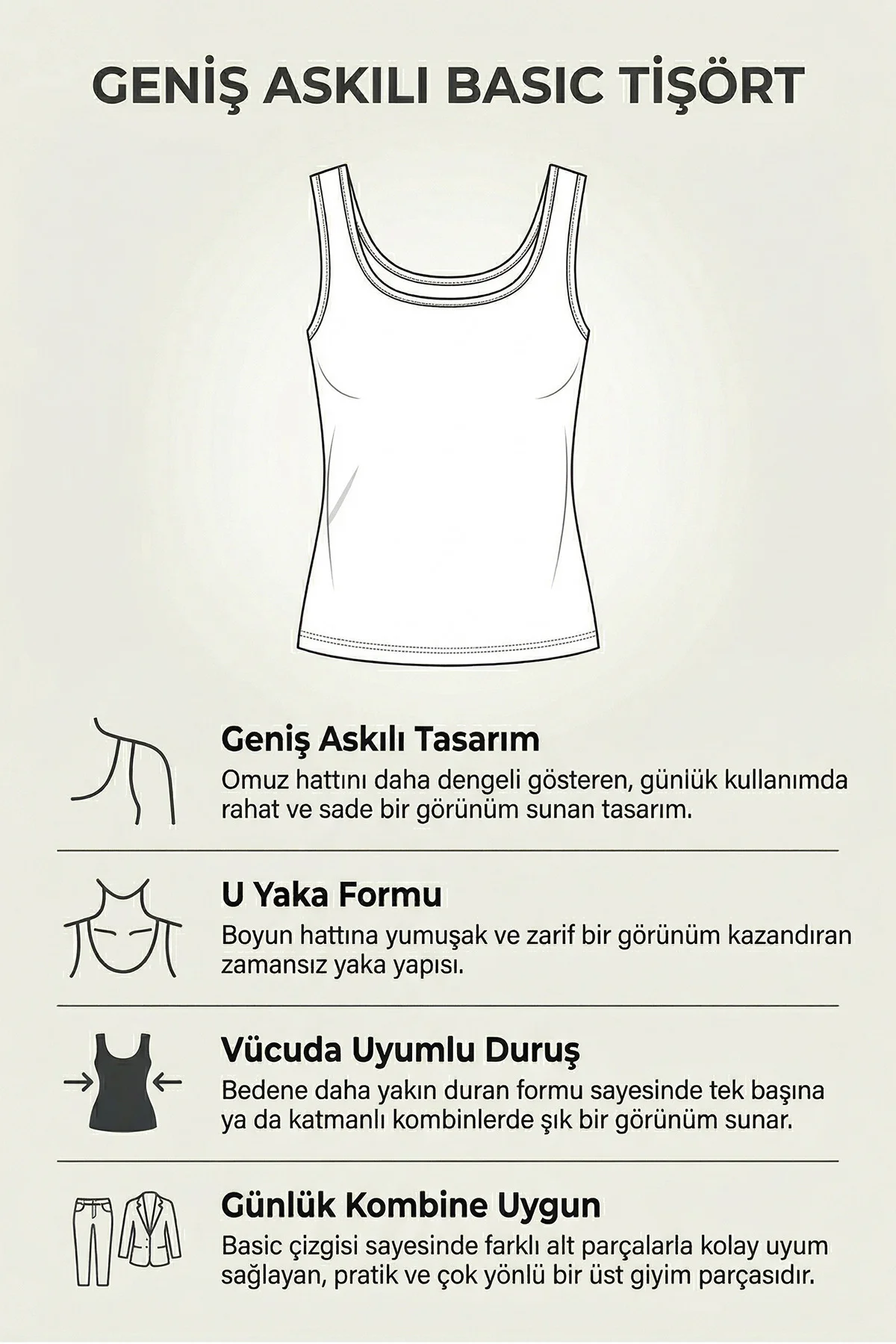 Defy’s Kadın Doğal Pamuklu Regular Fit Günlük Geniş Askılı Basic 