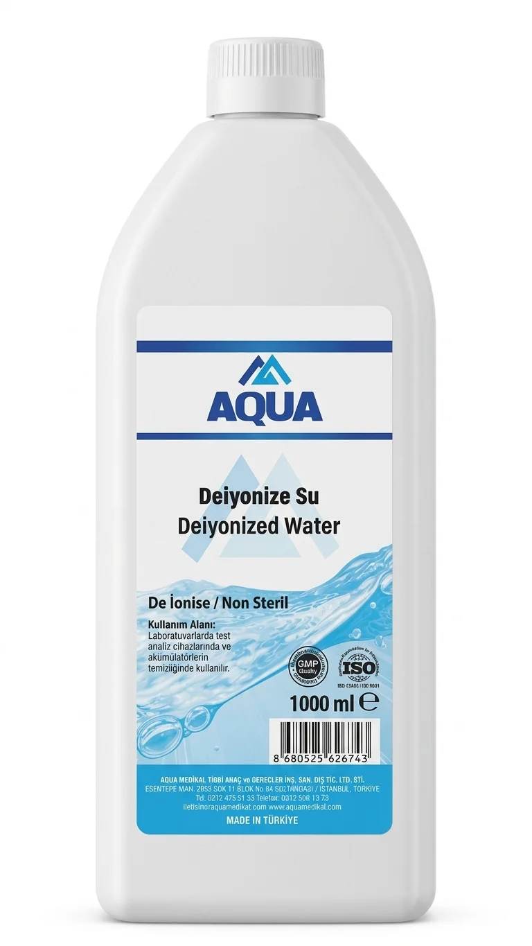 Deiyonize Su (1000 ml) – Yüksek Saflıkta İyon Arındırılmış Su | Laboratuvar ve Akü Suyu