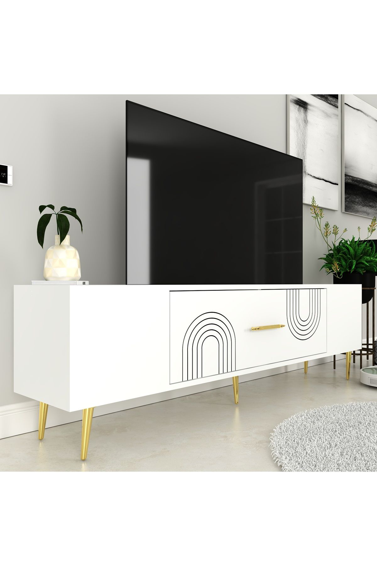 Cantek Dizayn Dekol2ct Tv Sehpasi Beyaz-Altin