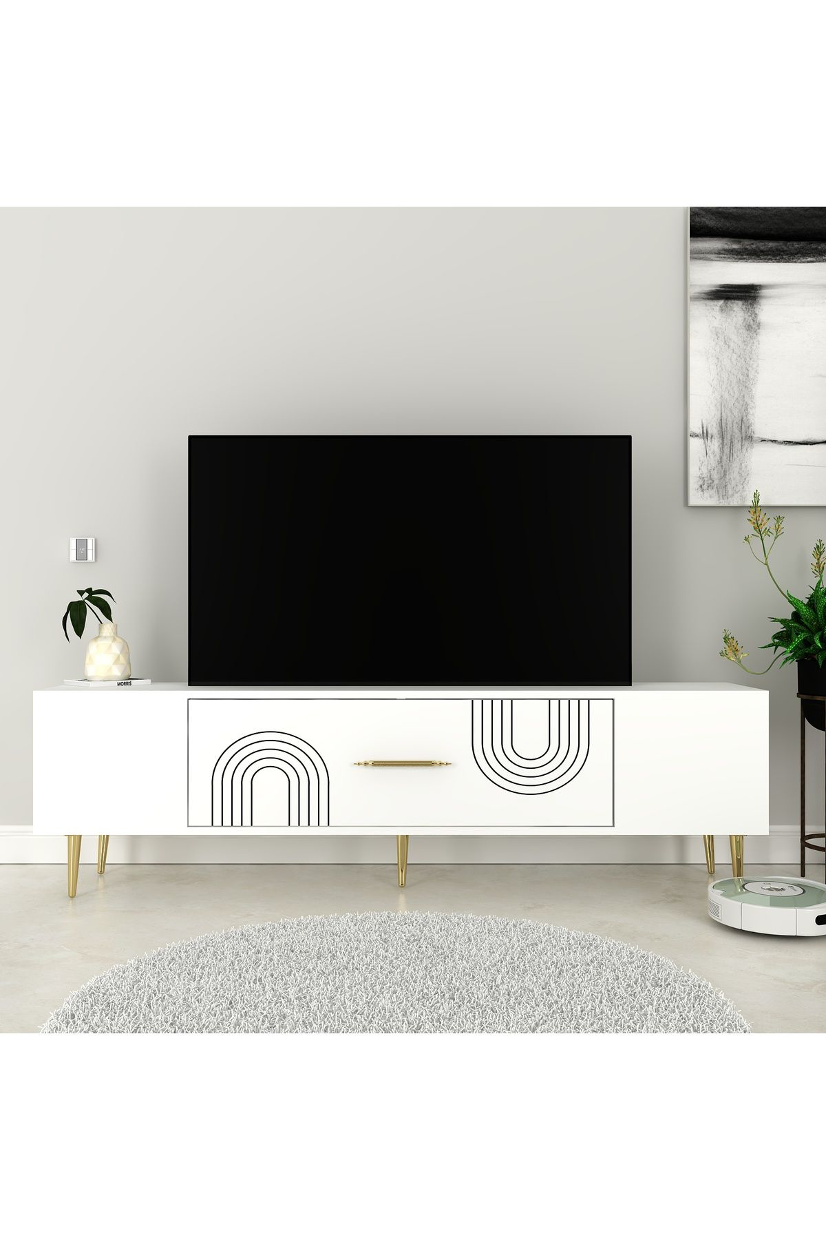 Cantek Dizayn Dekol2ct Tv Sehpasi Beyaz-Altin