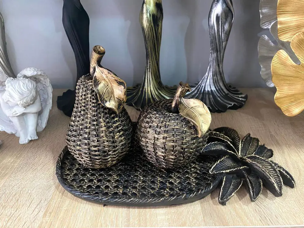 Dekoratif 3 Lü biblo Elma Armut Ve Tabak Polyester Dekoratif 3 Lü biblo Elma Armut Ve Tabak Polyester