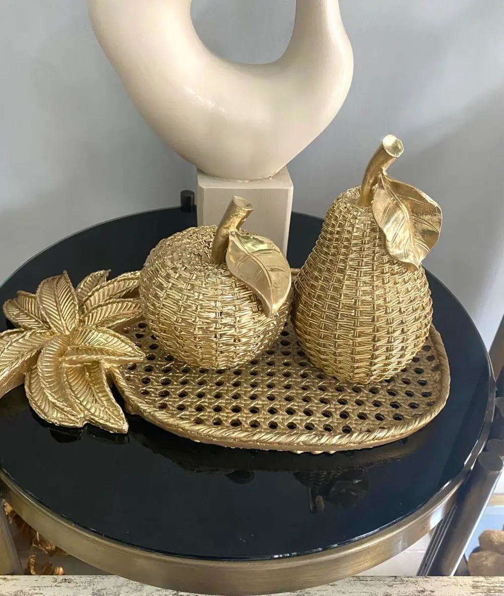 Dekoratif 3 Lü biblo Elma Armut Ve Tabak Polyester Dekoratif 3 Lü biblo Elma Armut Ve Tabak Polyester