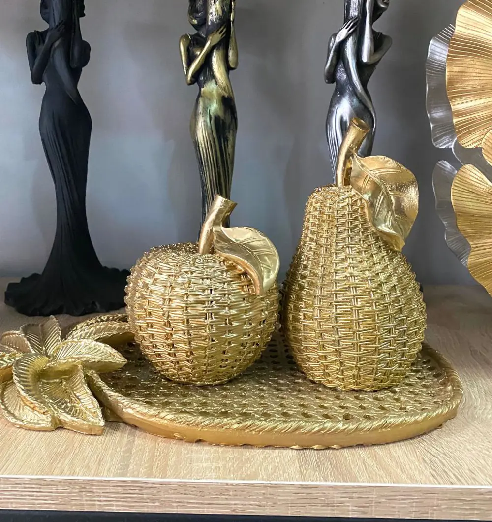 Dekoratif 3 Lü biblo Elma Armut Ve Tabak Polyester Dekoratif 3 Lü biblo Elma Armut Ve Tabak Polyester