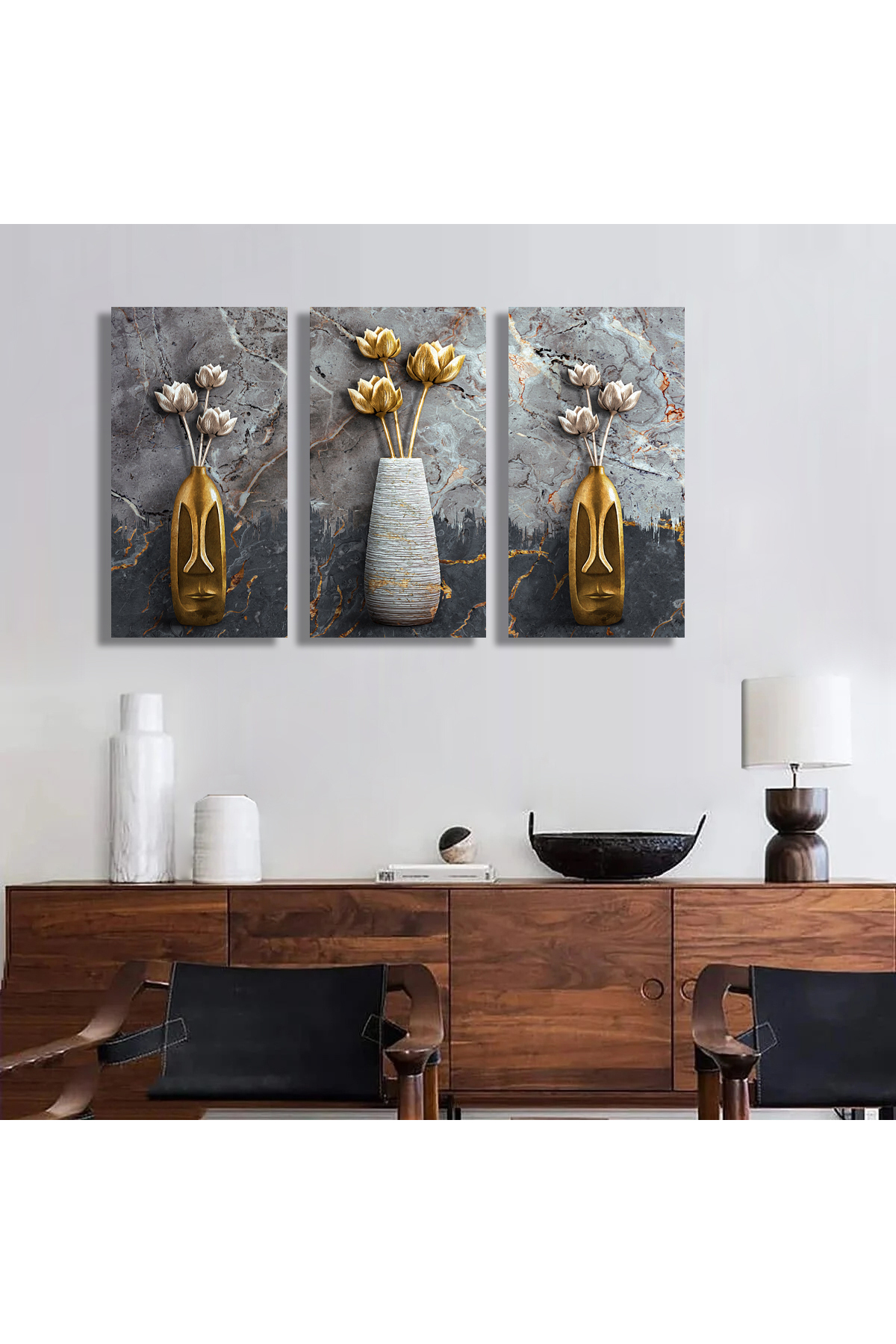 Korkmazkanvas Dekoratif 3'Lü Çiçek Desen 3. Kanvas Tablo