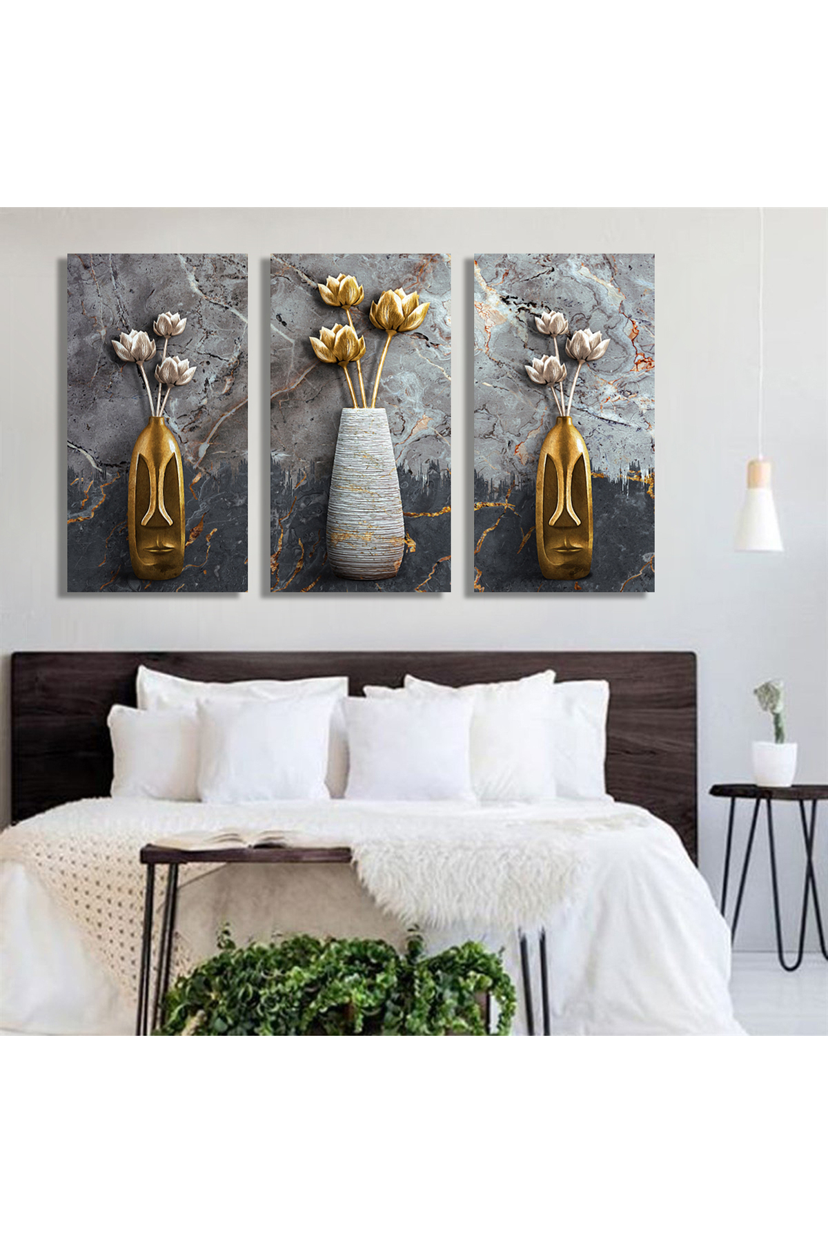 Korkmazkanvas Dekoratif 3'Lü Çiçek Desen 3. Kanvas Tablo