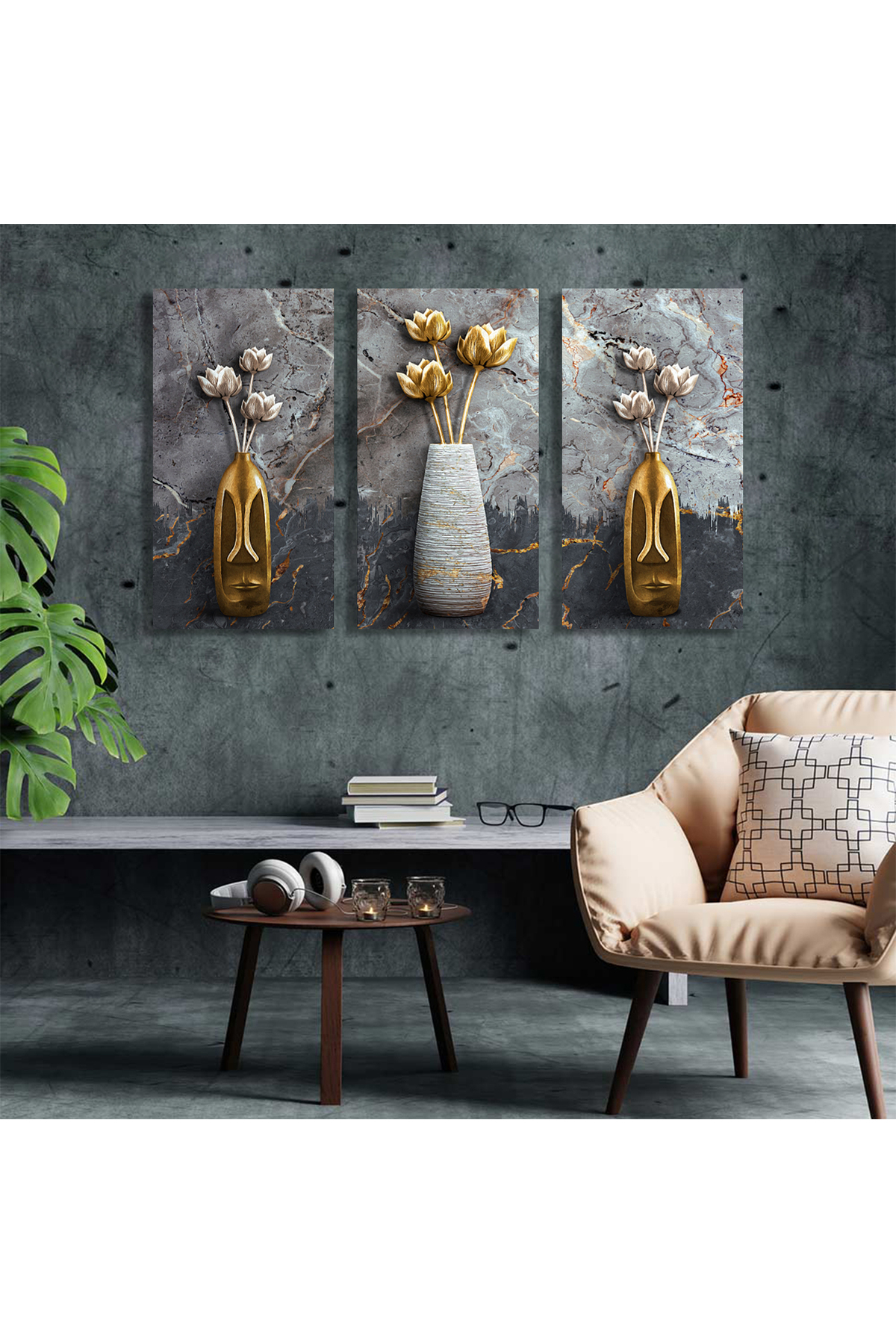 Korkmazkanvas Dekoratif 3'Lü Çiçek Desen 3. Kanvas Tablo