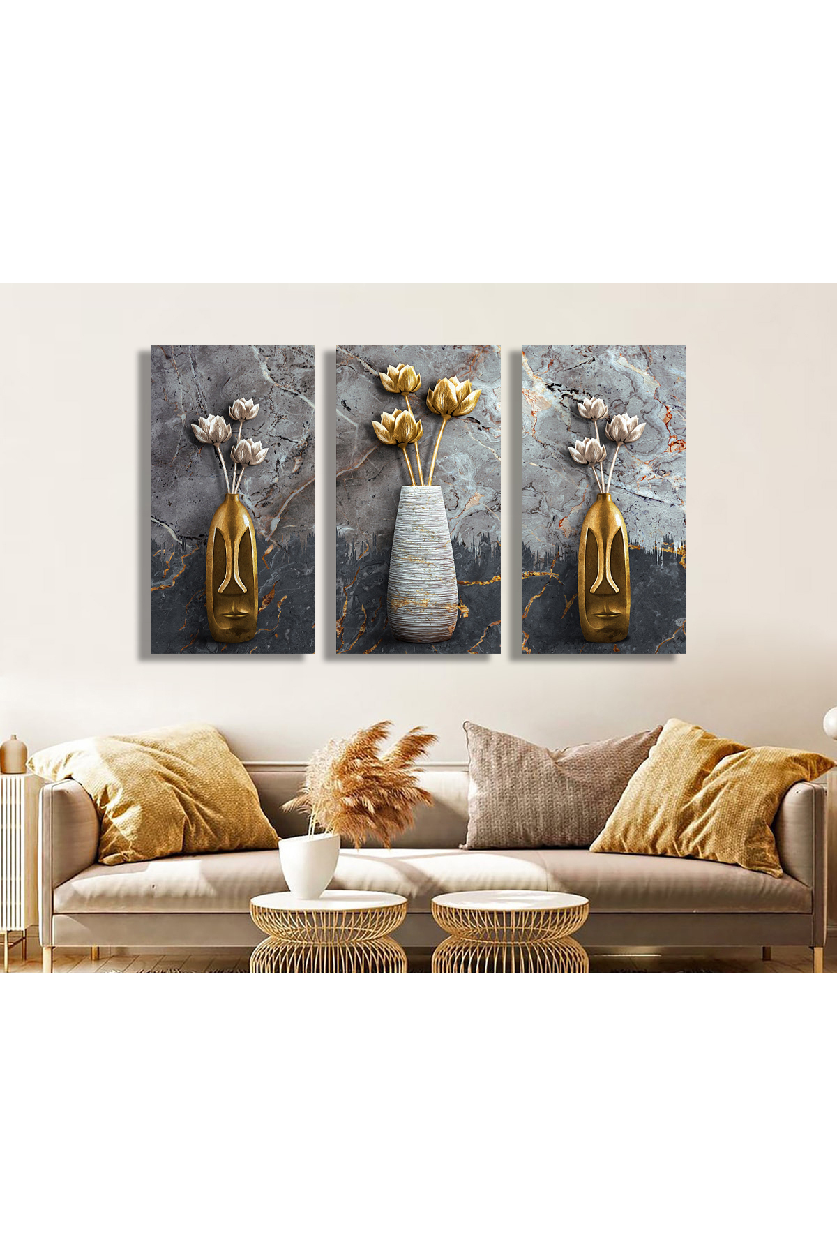 Korkmazkanvas Dekoratif 3'Lü Çiçek Desen 3. Kanvas Tablo