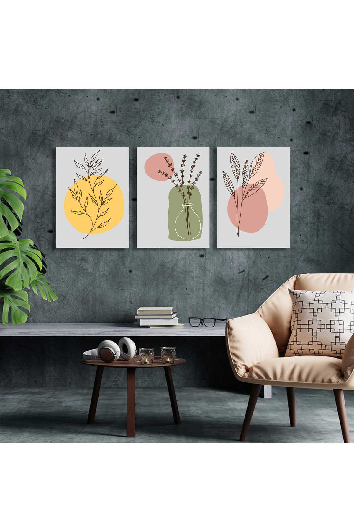 Korkmazkanvas Dekoratif 3'Lü Çiçek Desen. Kanvas Tablo