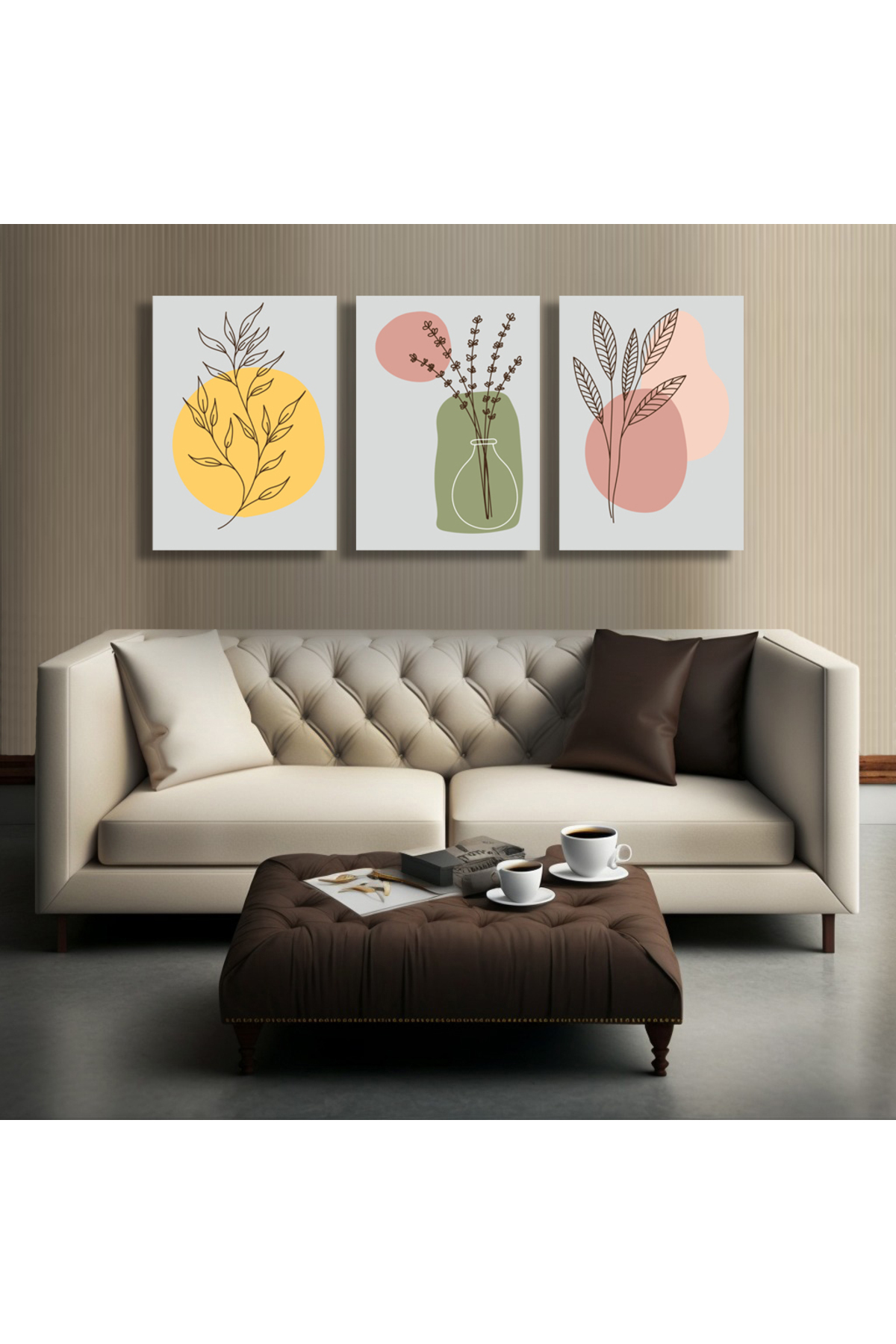 Korkmazkanvas Dekoratif 3'Lü Çiçek Desen. Kanvas Tablo