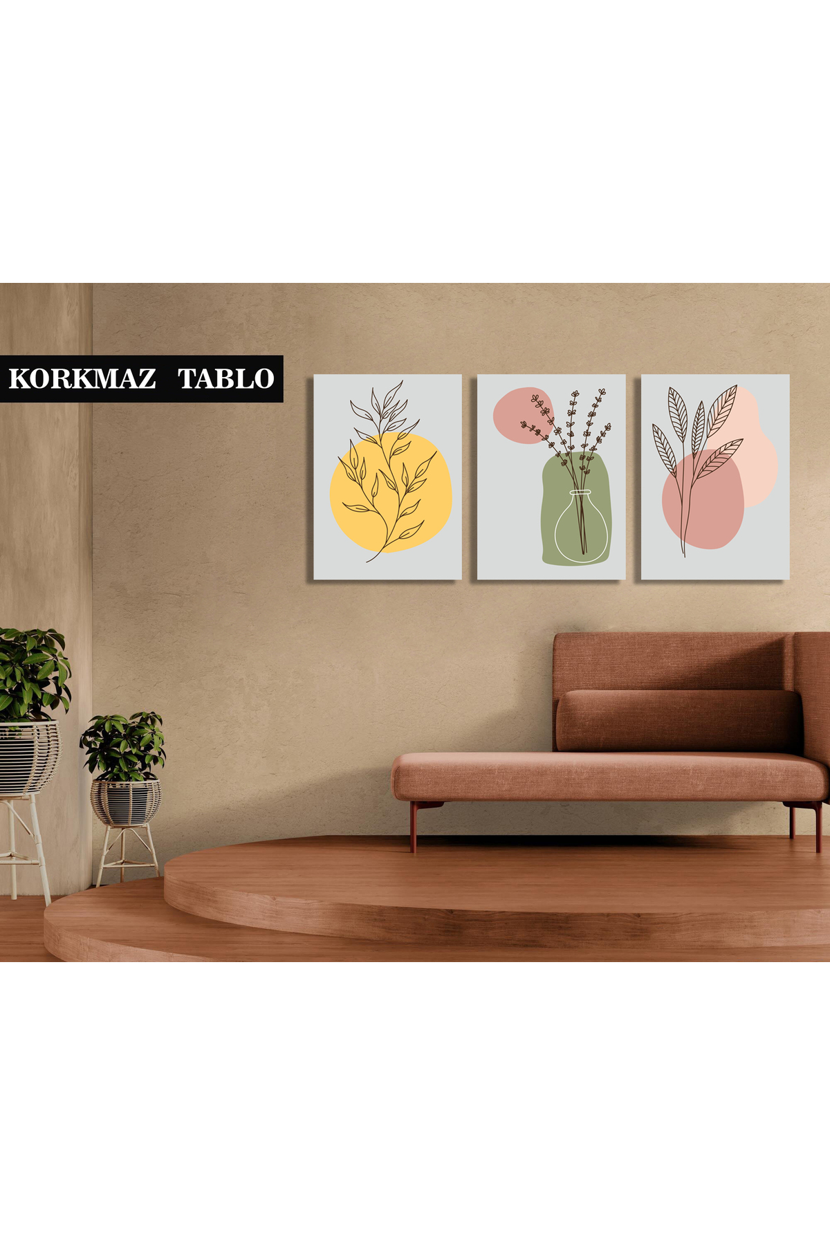 Korkmazkanvas Dekoratif 3'Lü Çiçek Desen. Kanvas Tablo