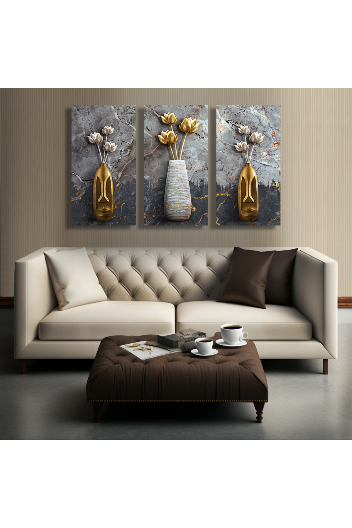 Korkmazkanvas Dekoratif 3'Lü Çiçek Desen 3. Kanvas Tablo