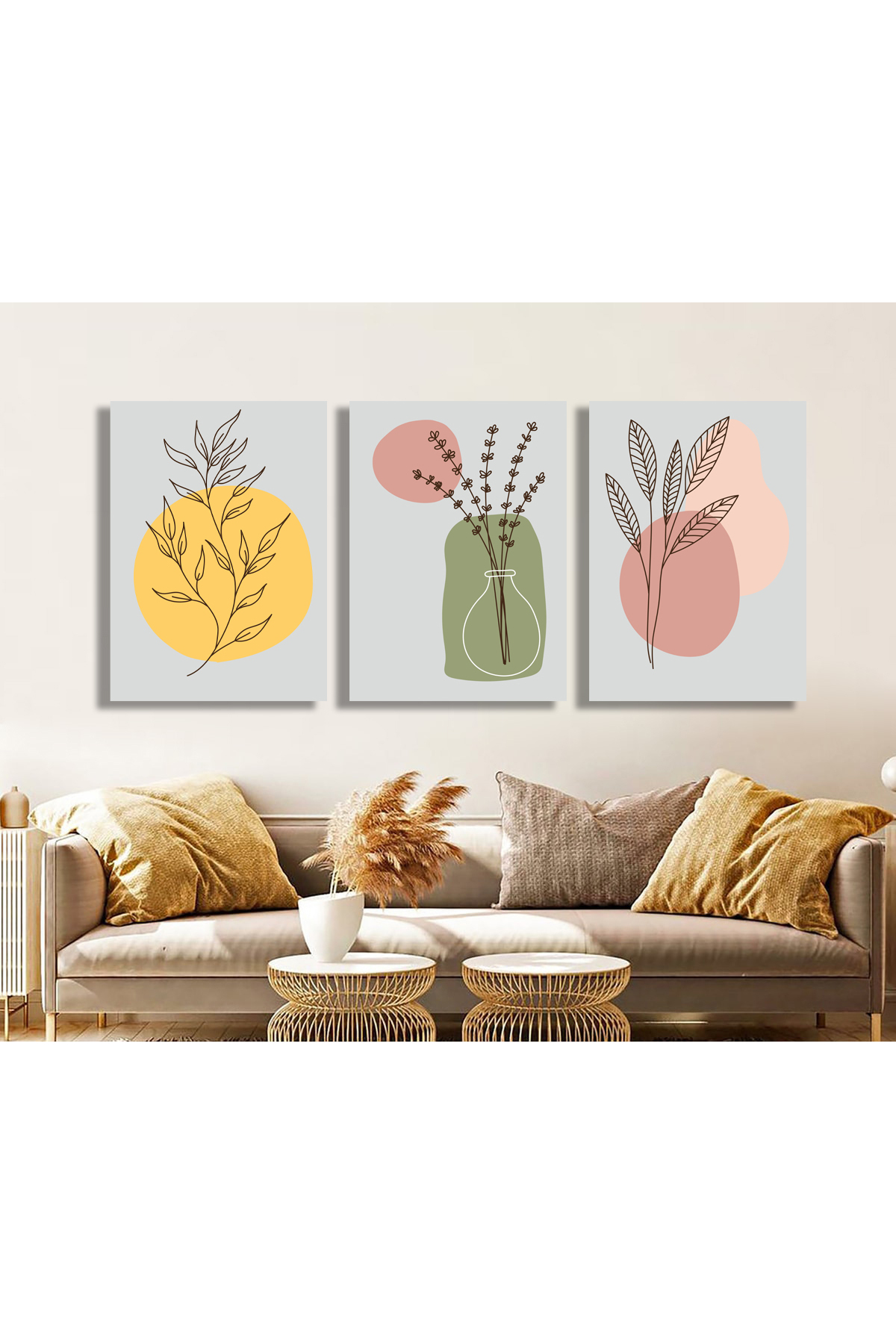 Korkmazkanvas Dekoratif 3'Lü Çiçek Desen. Kanvas Tablo