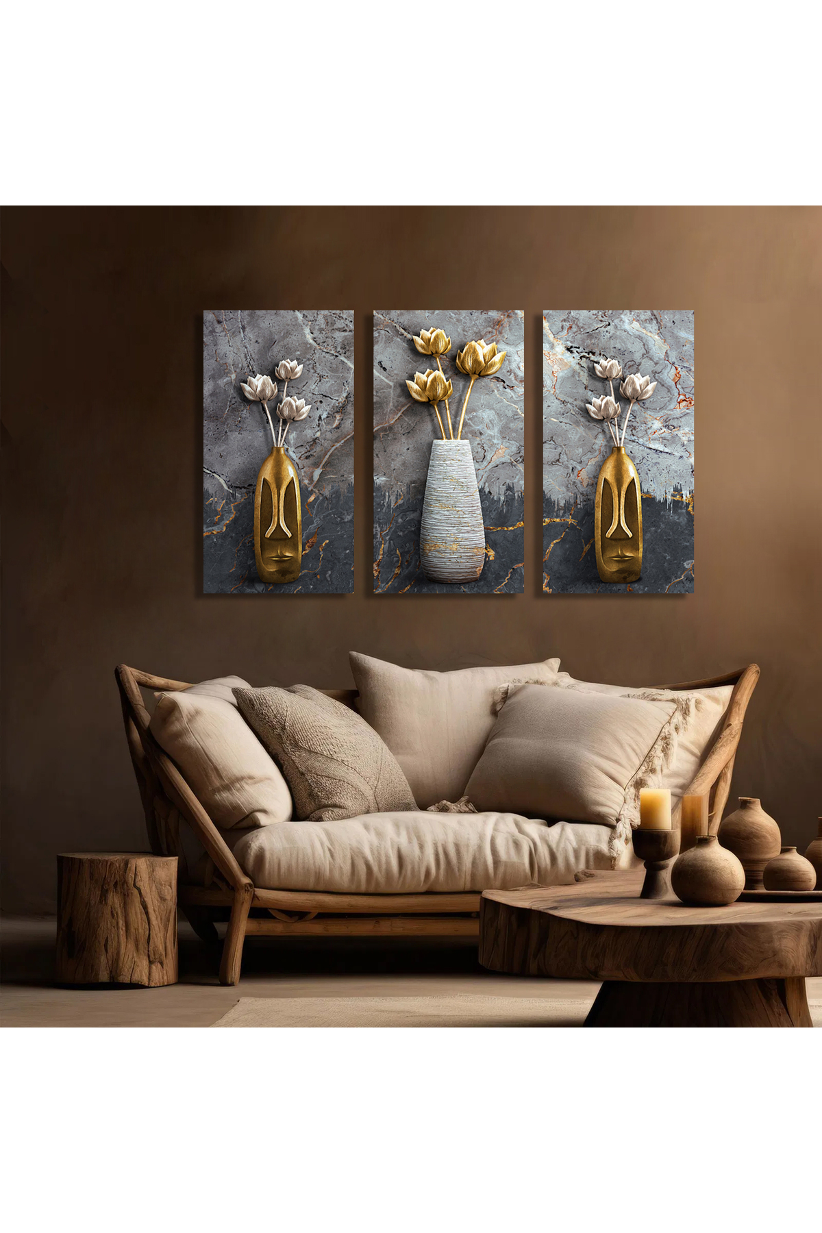 Korkmazkanvas Dekoratif 3'Lü Çiçek Desen 3. Kanvas Tablo