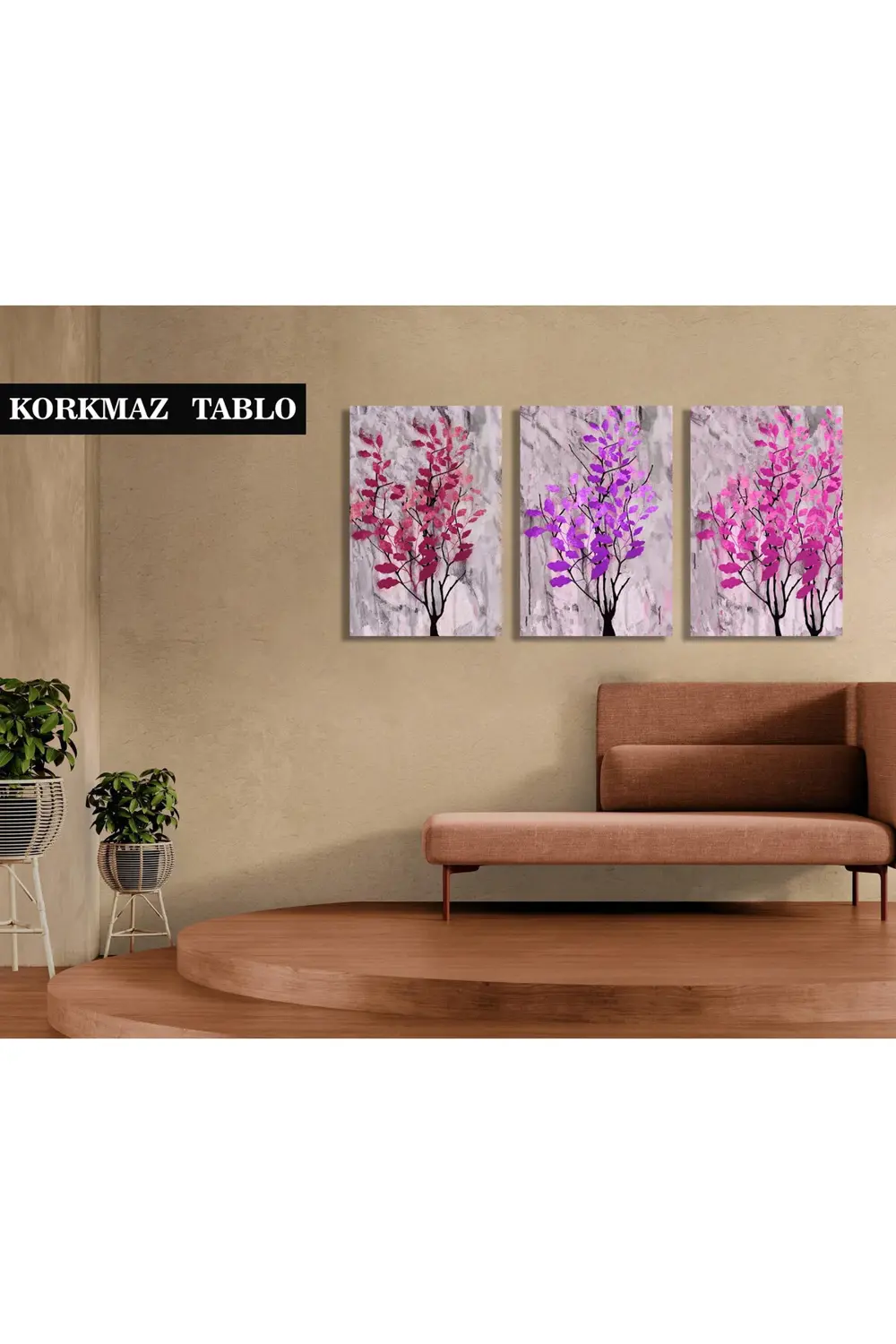 Dekoratif 3'lü pempe çiçek desenler. Kanvas Tablo