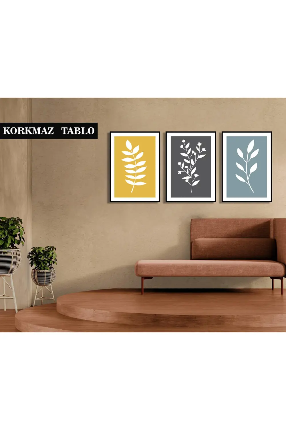 Dekoratif 3'lü renkli çiçek desen 2. Kanvas Tablo