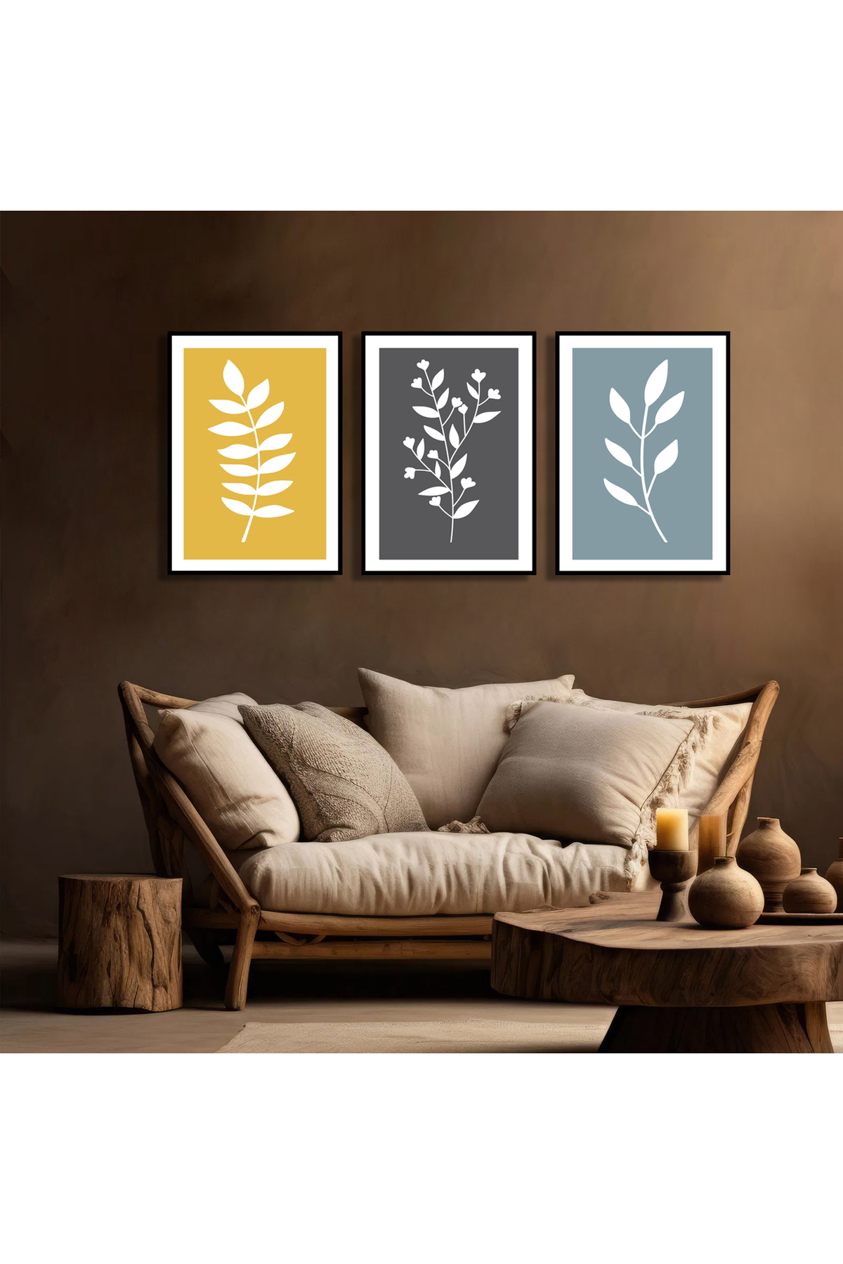 Korkmazkanvas Dekoratif 3'Lü Renkli Çiçek Desen 2. Kanvas Tablo