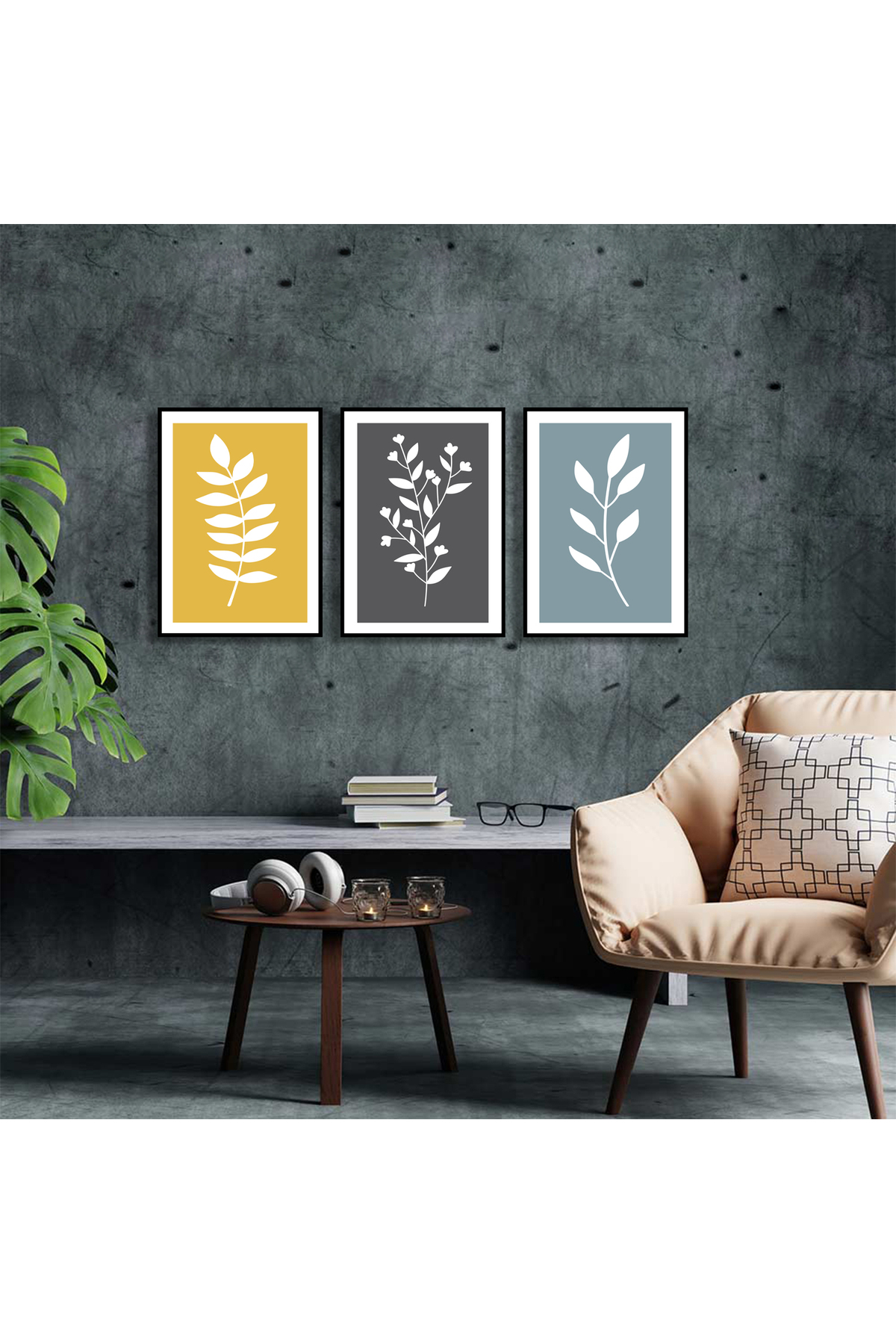 Korkmazkanvas Dekoratif 3'Lü Renkli Çiçek Desen 2. Kanvas Tablo