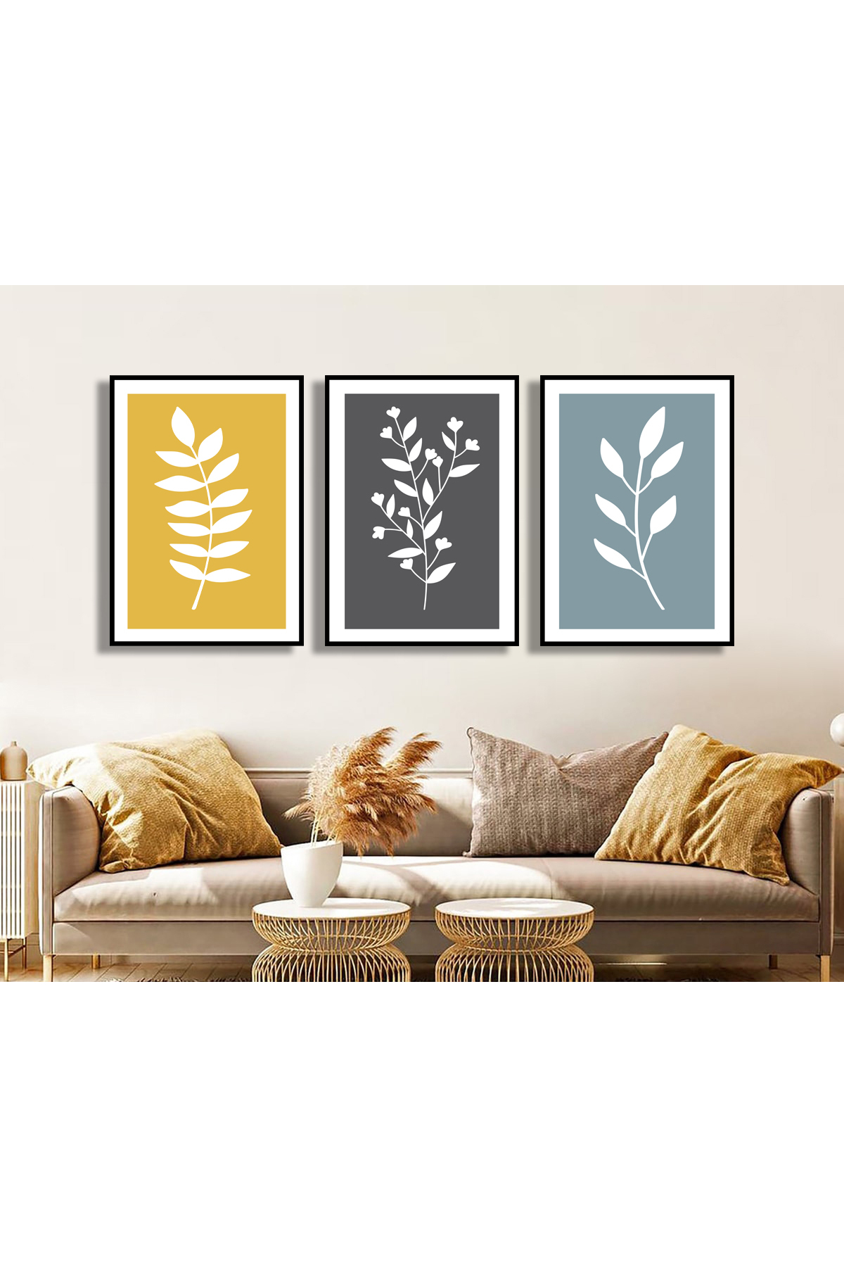 Korkmazkanvas Dekoratif 3'Lü Renkli Çiçek Desen 2. Kanvas Tablo